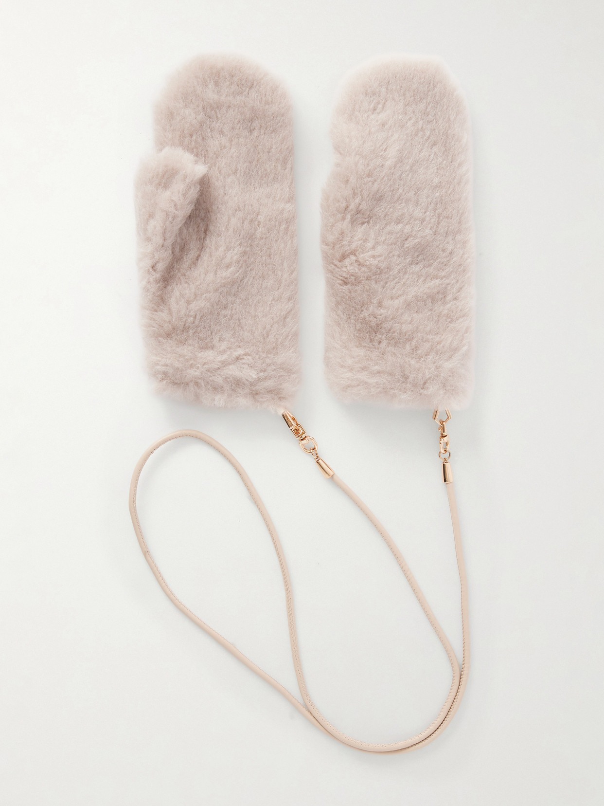 Max Mara Ombrato Strap-detailed Alpaca, Wool And Silk-blend Gloves In Neutrals
