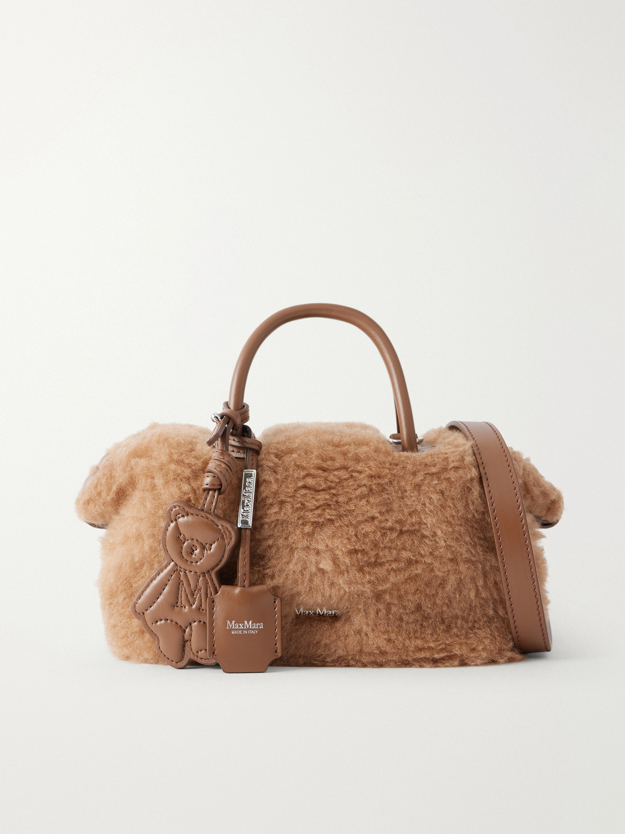 Max Mara Teddy Boston Small Leather-trimmed Camel-hair Top-handle Bag In Brown