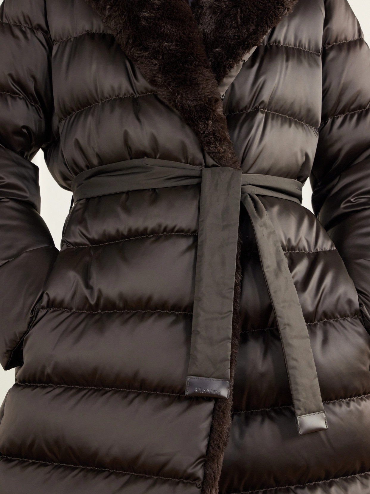 Medusa Hooded Belted Quilted Plush-Trimmed Down Coat