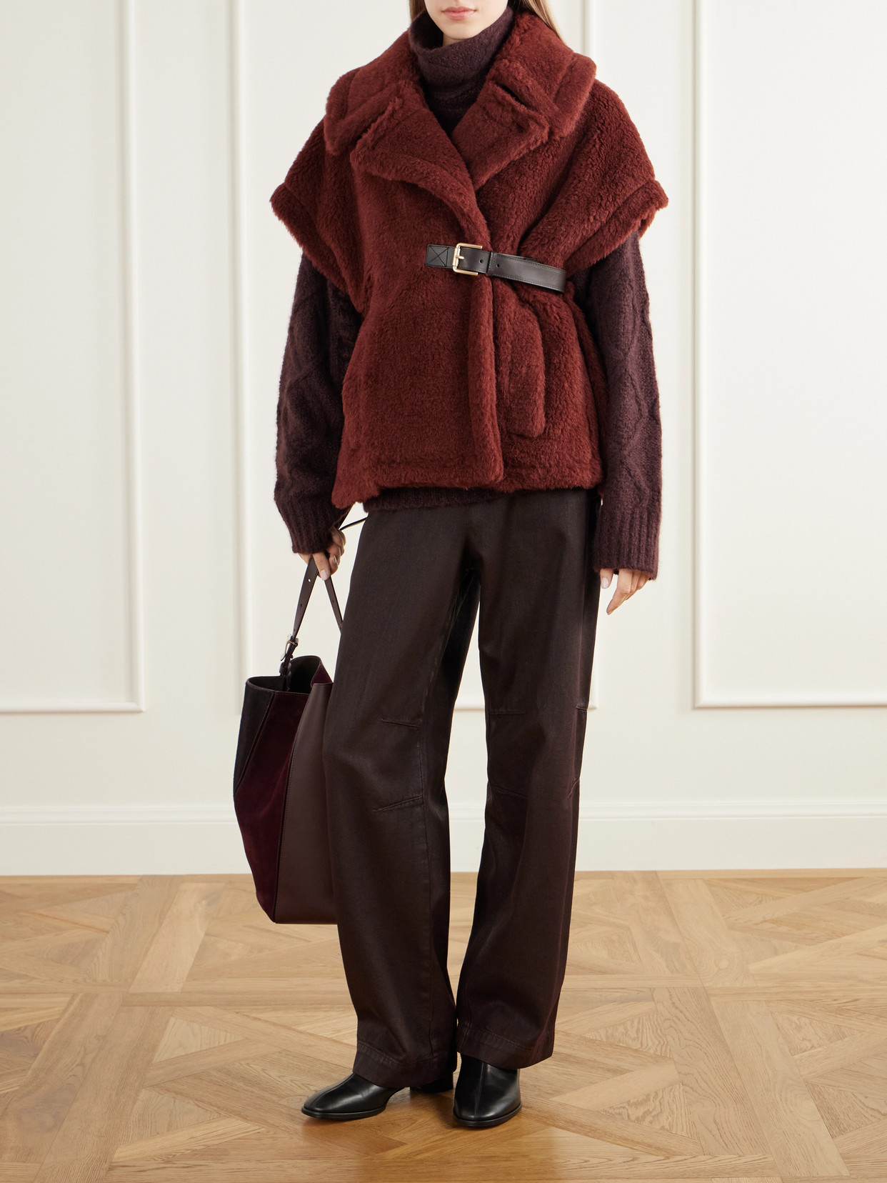 Abavo Buckled Alpaca, Wool And Silk-Blend Fleece Cape