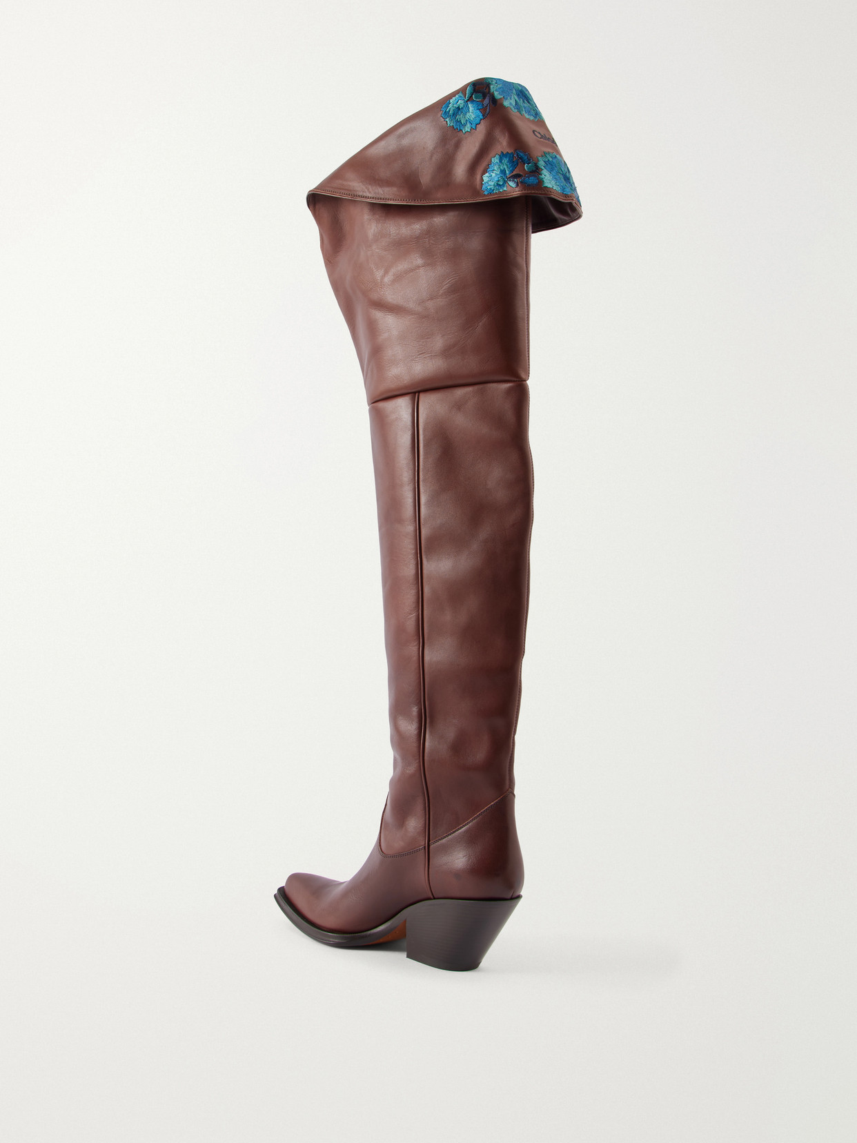 Chloé - Azelan Floral-Embroidered Leather Over-The-Knee Boots