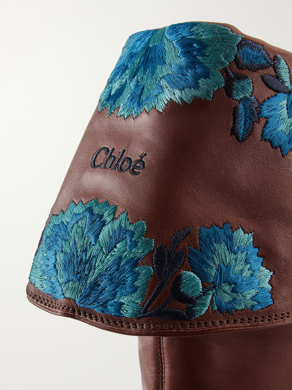 Chloé - Azelan Floral-Embroidered Leather Over-The-Knee Boots
