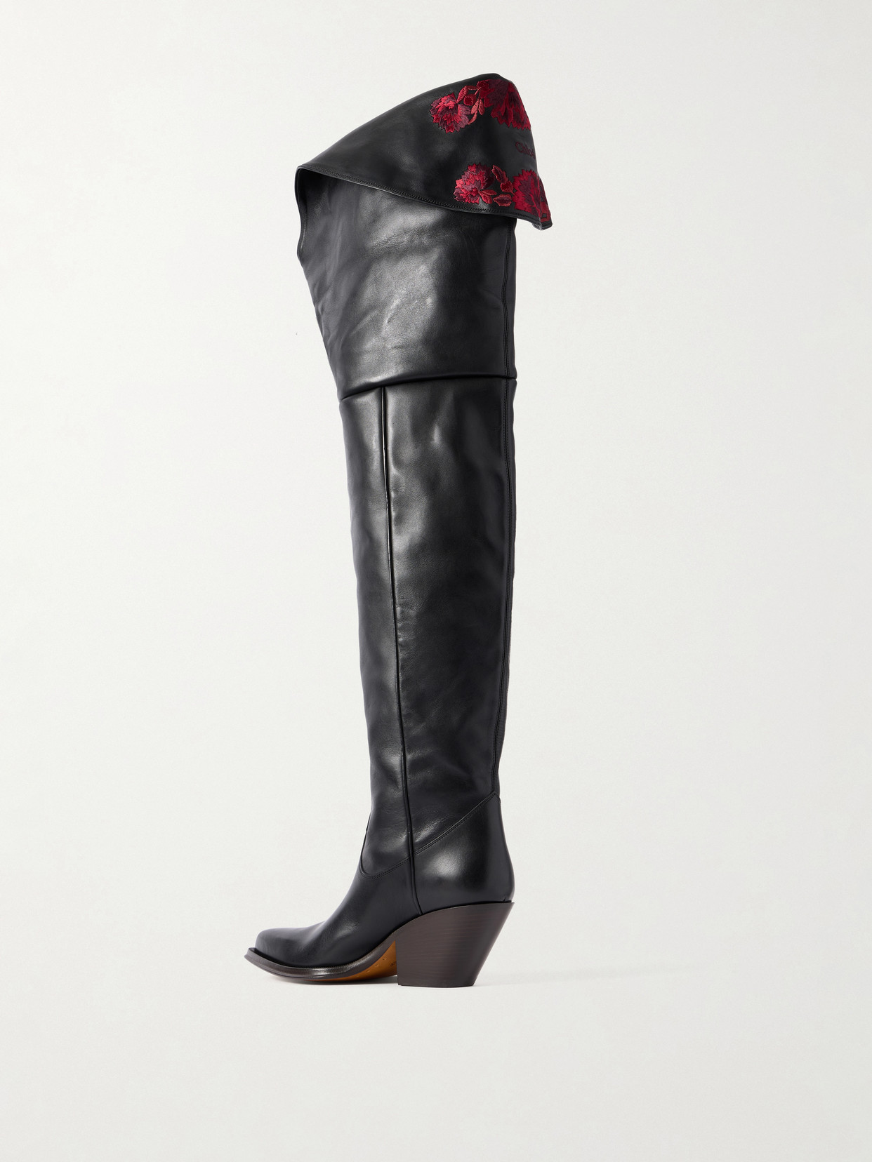 Chloé - Azelan Floral-Embroidered Leather Over-The-Knee Boots