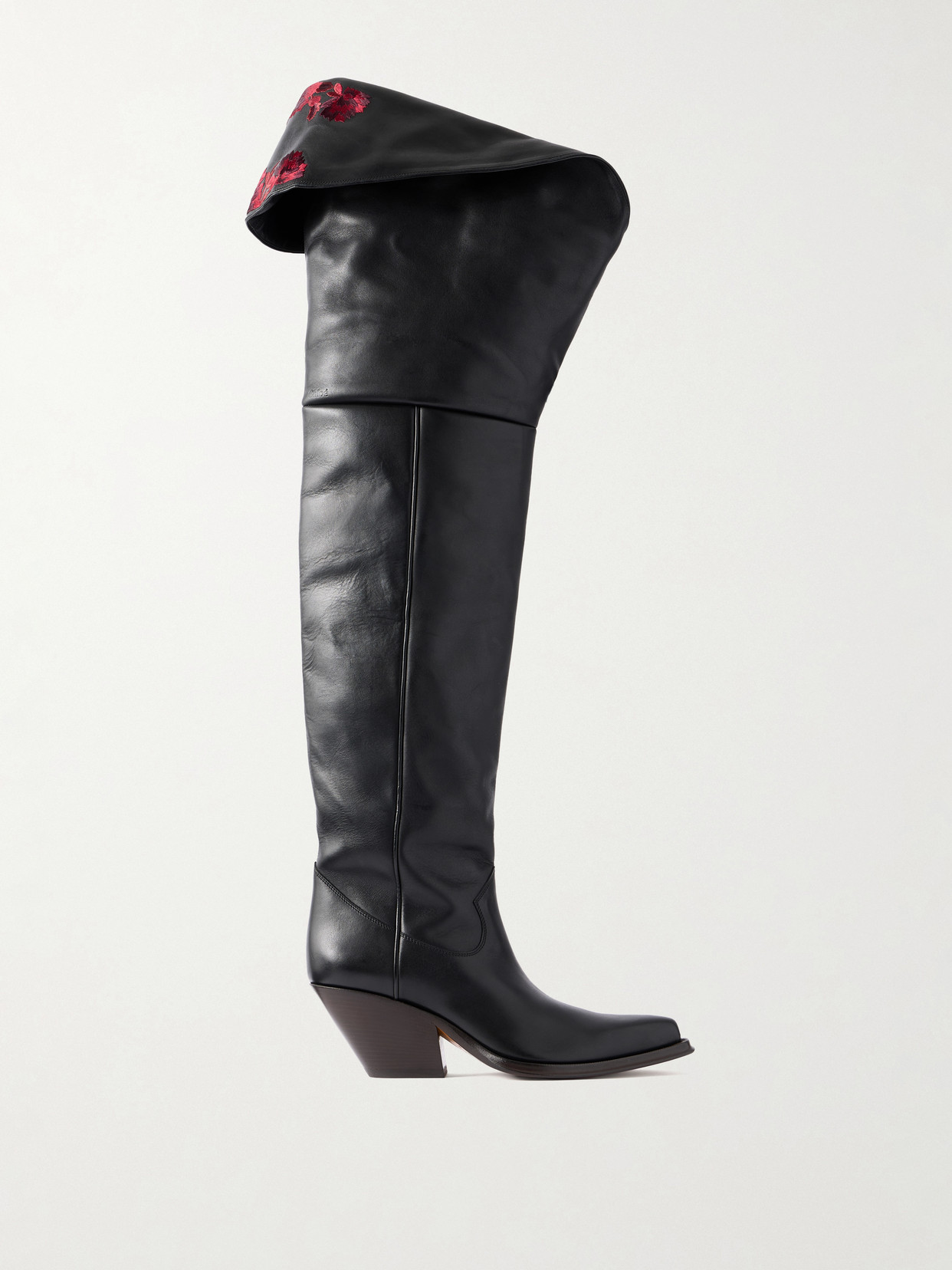Chloé - Azelan Floral-Embroidered Leather Over-The-Knee Boots