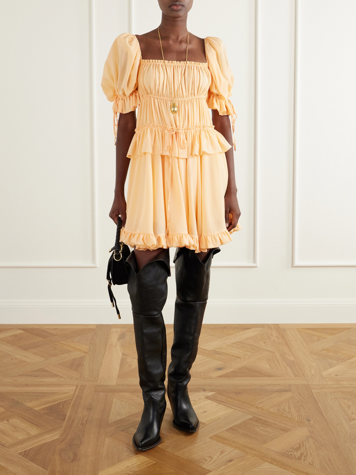 Chloé - Azelan Floral-Embroidered Leather Over-The-Knee Boots