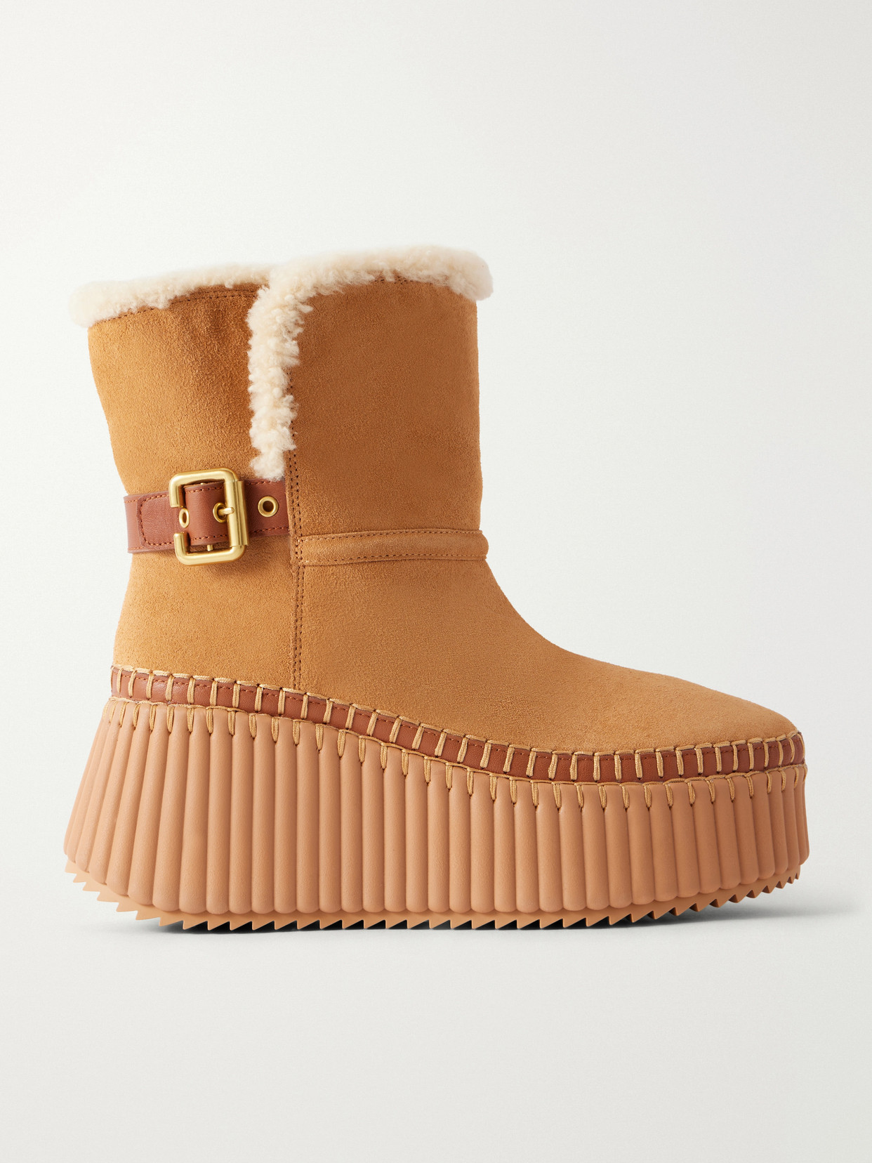 Chloé - Nama 14 Shearling-Trimmed Suede Wedge Ankle Boots