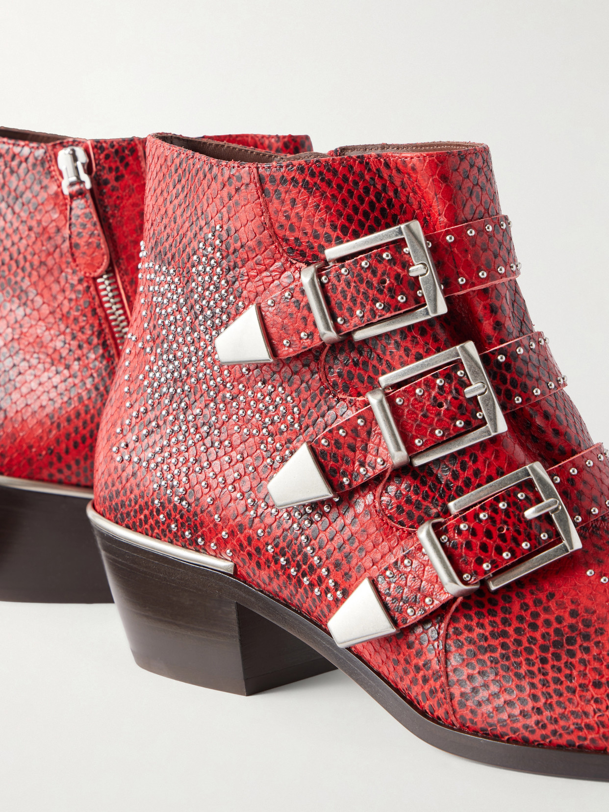 Chloé - Susanna Embellished Snake-Effect Ankle Boots