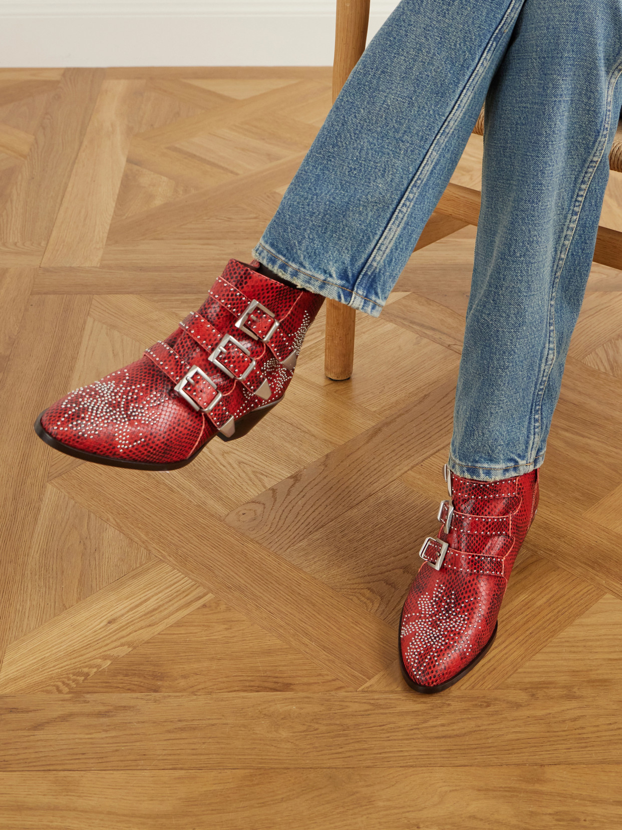 Chloé - Susanna Embellished Snake-Effect Ankle Boots