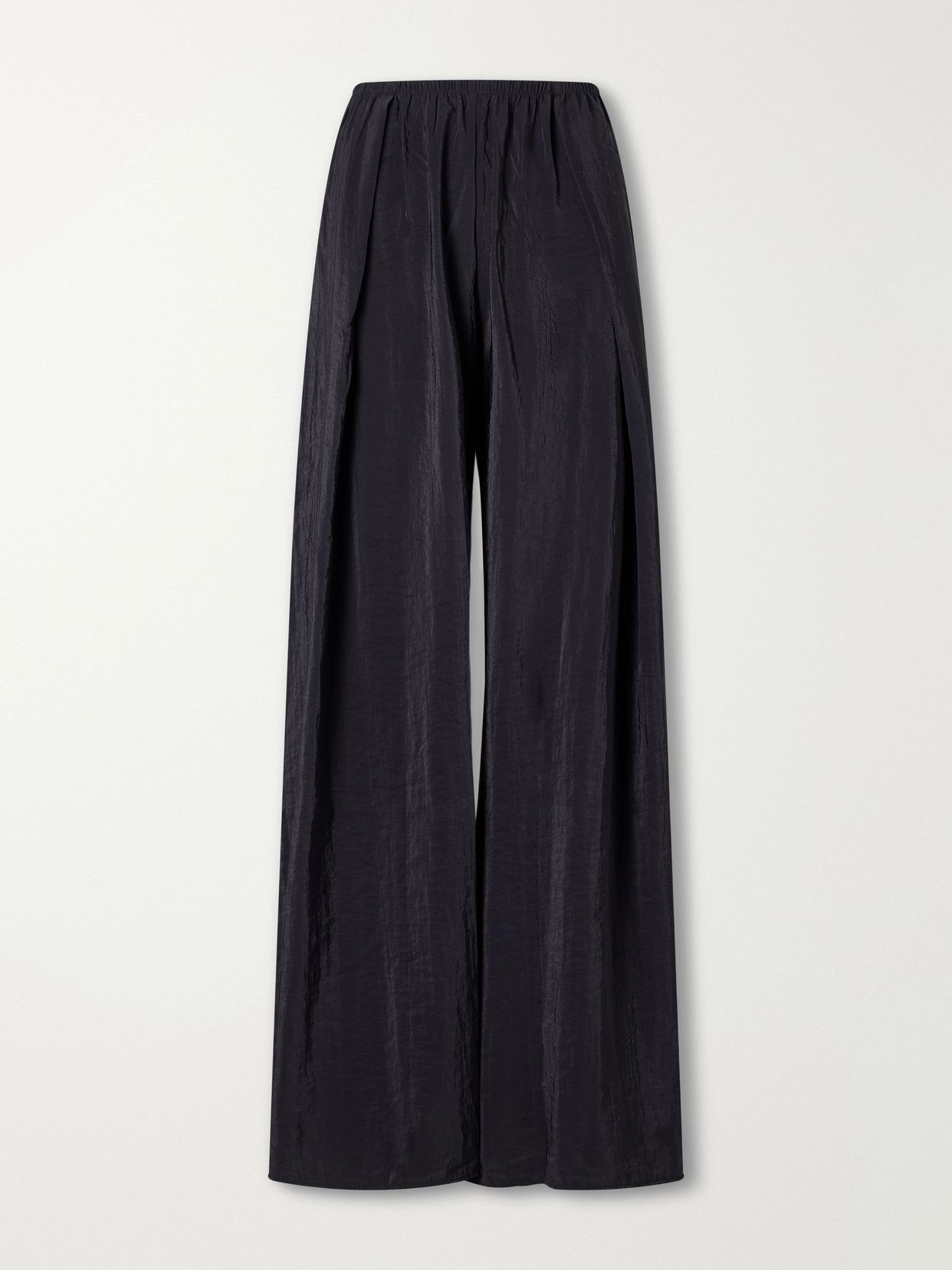pleated crinkle satin wide leg pants