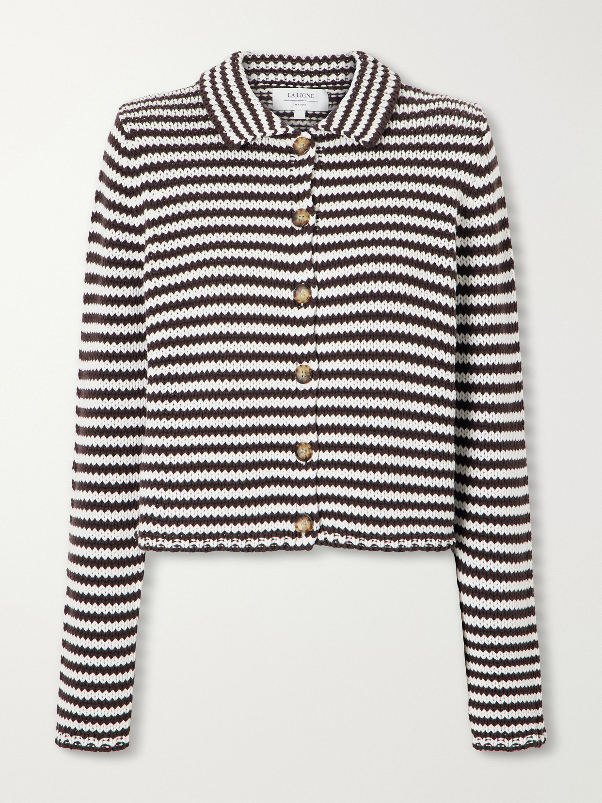 La Ligne Mini Marina Cropped Striped Cotton Cardigan In Brown