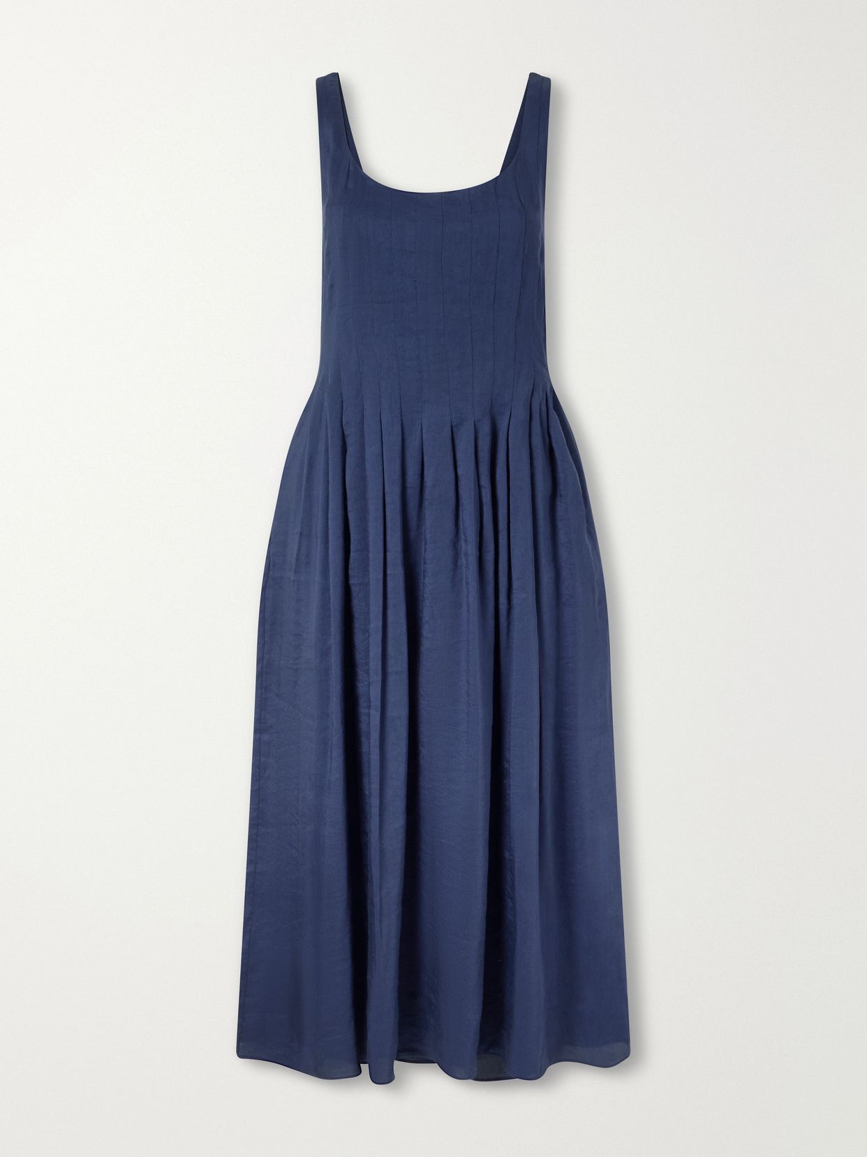 pleated linen blend midi dress