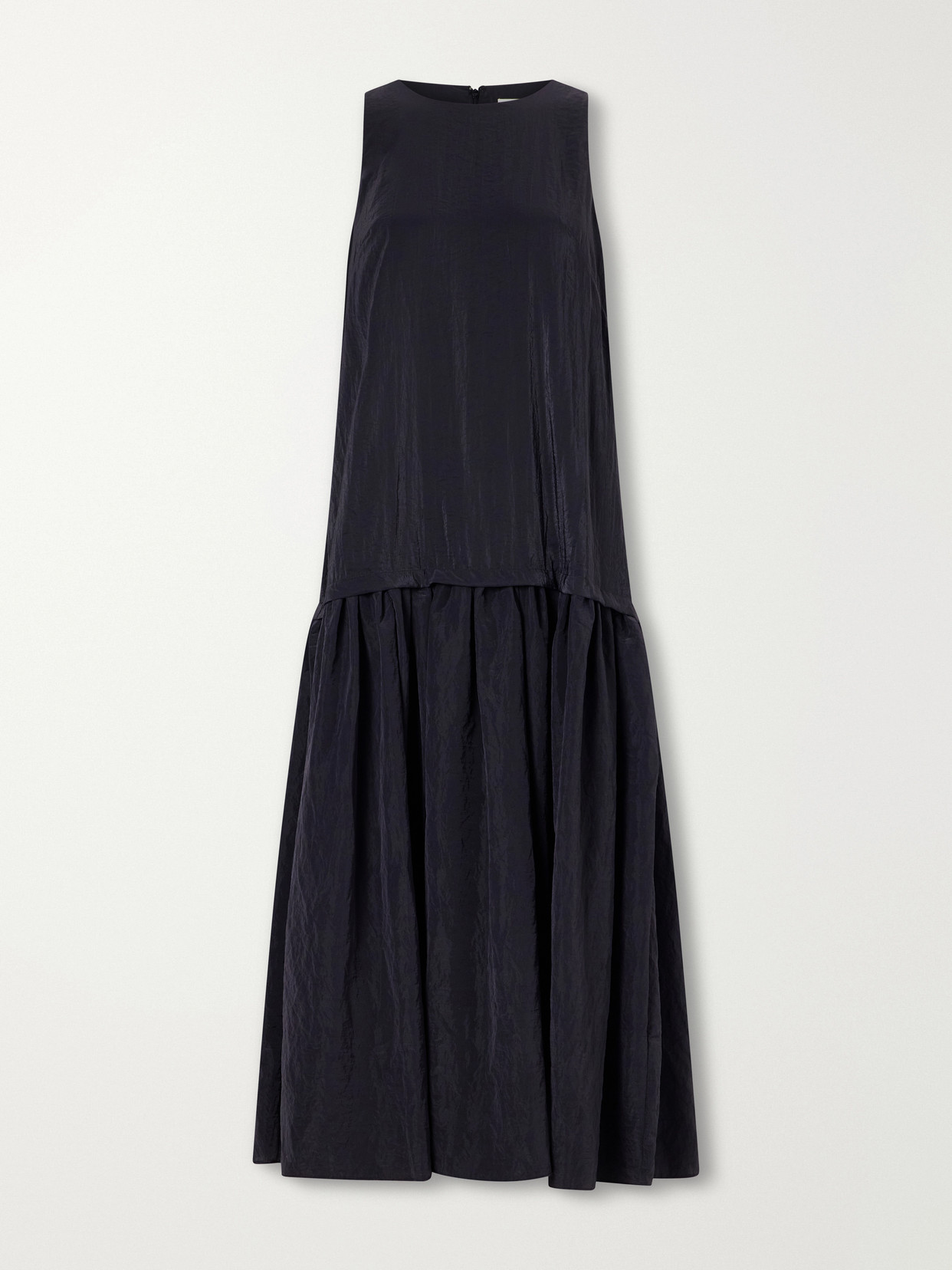 La Ligne Cornelia Pleated Crinkled Shell Midi Dress In Black