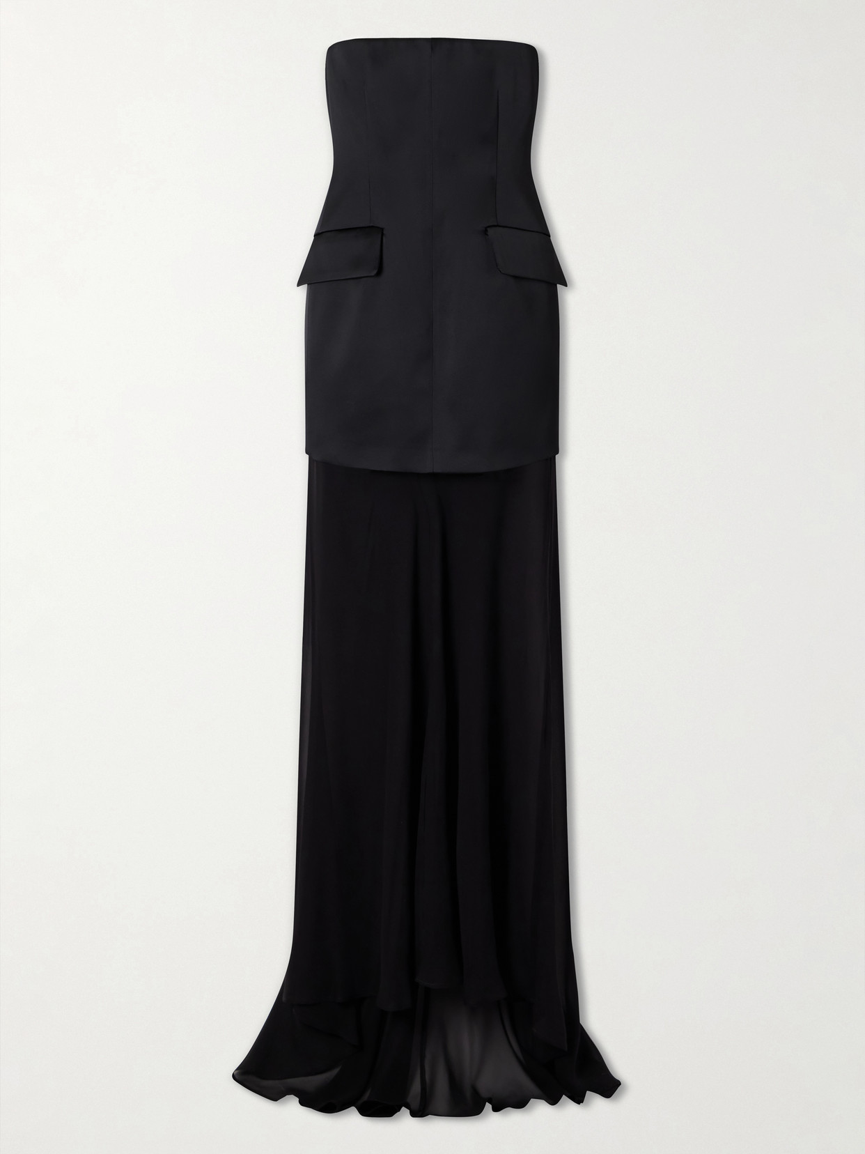 Sportmax Cilen Layered Satin And Silk Bustier Gown In Black