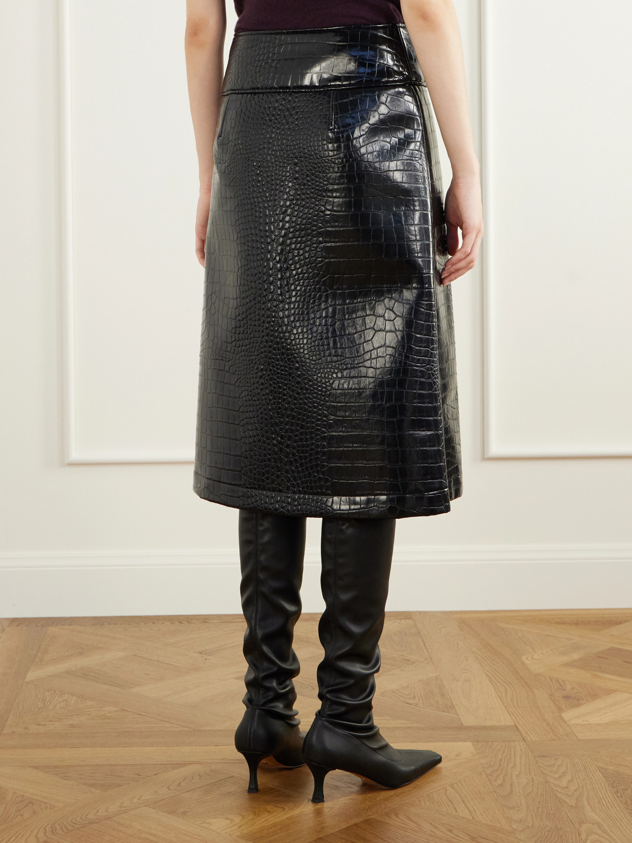 Croc-Effect Glossed Midi