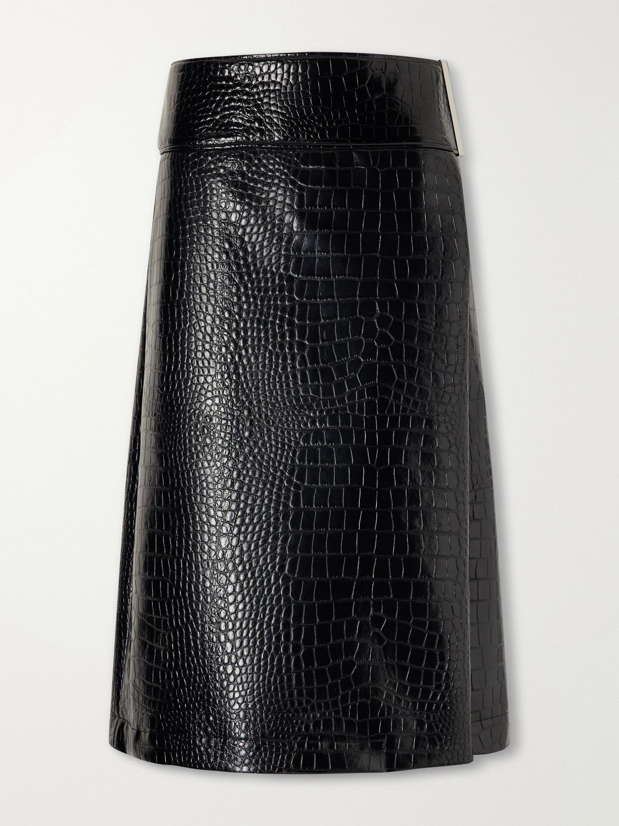 Sportmax Croc-effect Glossed Midi Skirt In Black