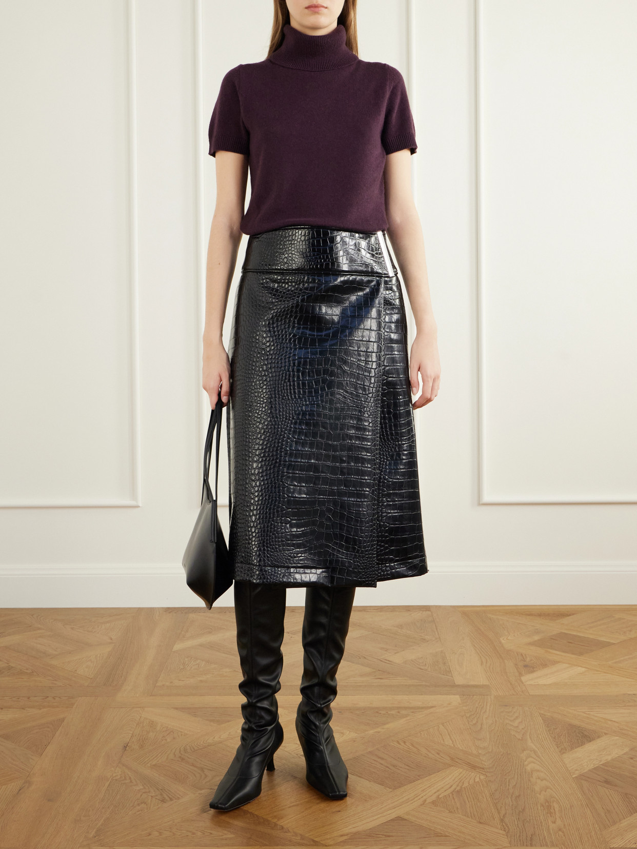 Croc-Effect Glossed Midi