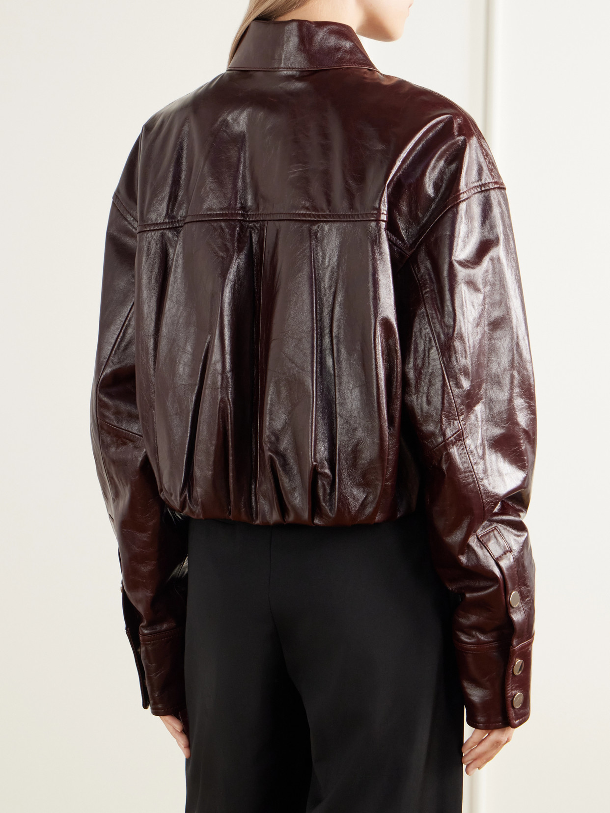 Liuti Cropped Gathered Leather Biker Jacket