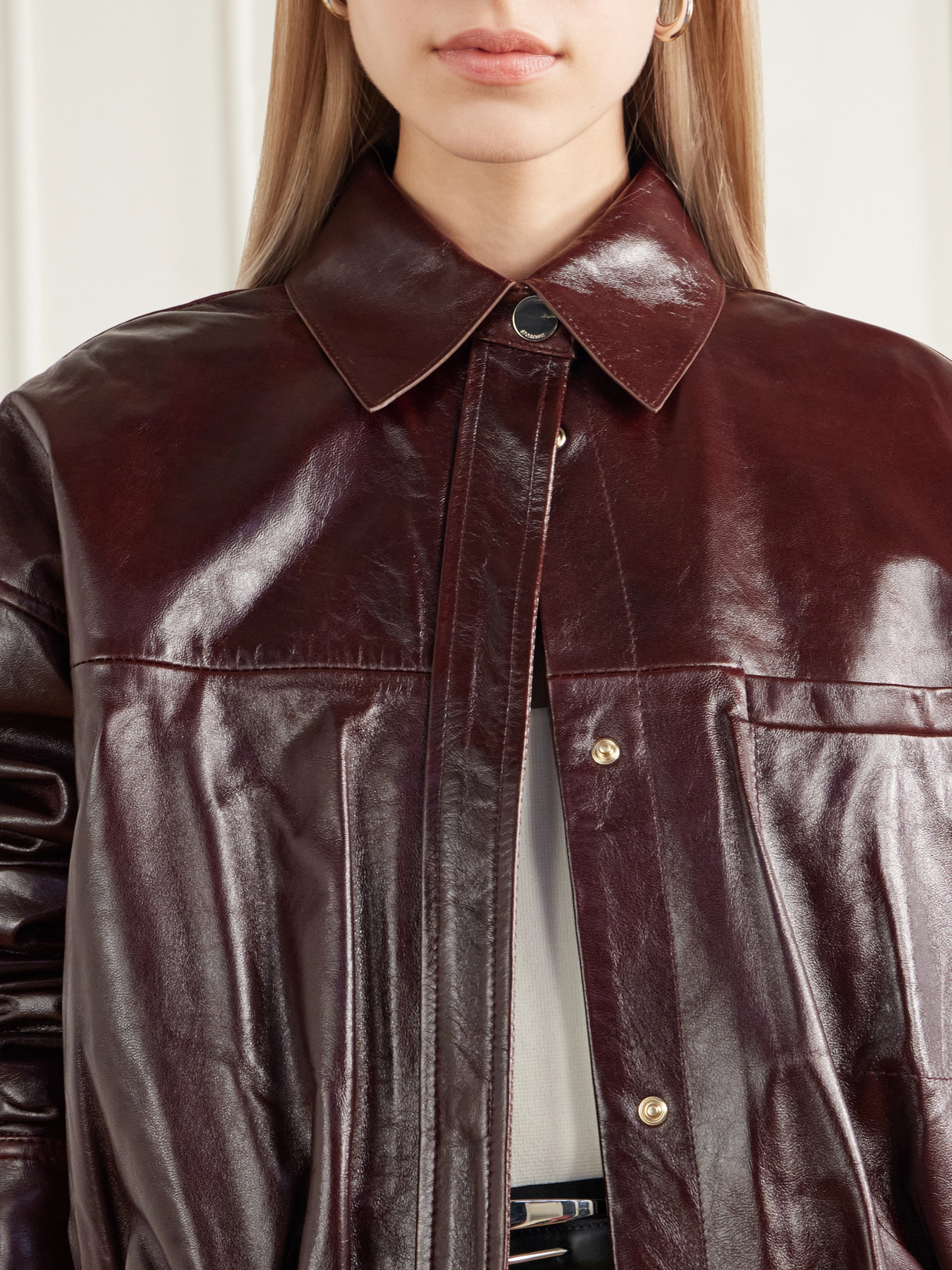 Liuti Cropped Gathered Leather Biker Jacket