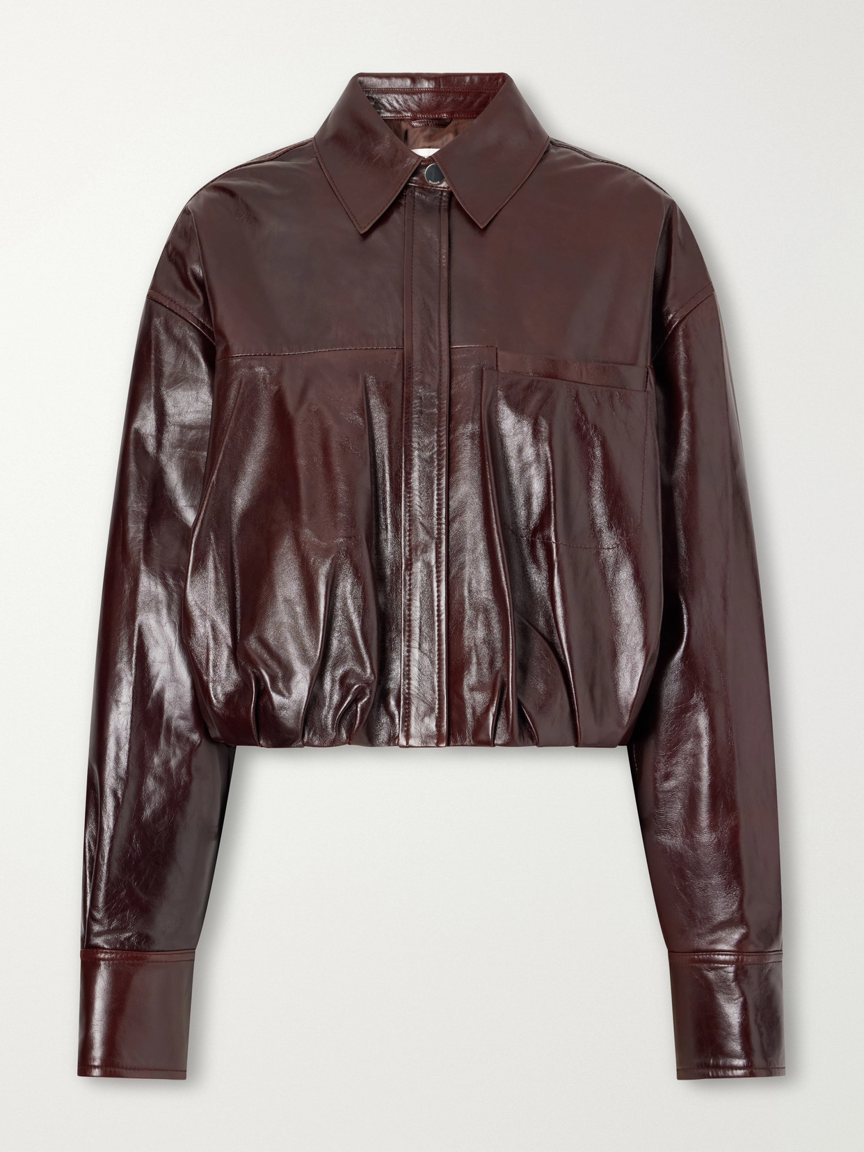 Liuti Cropped Gathered Leather Biker Jacket