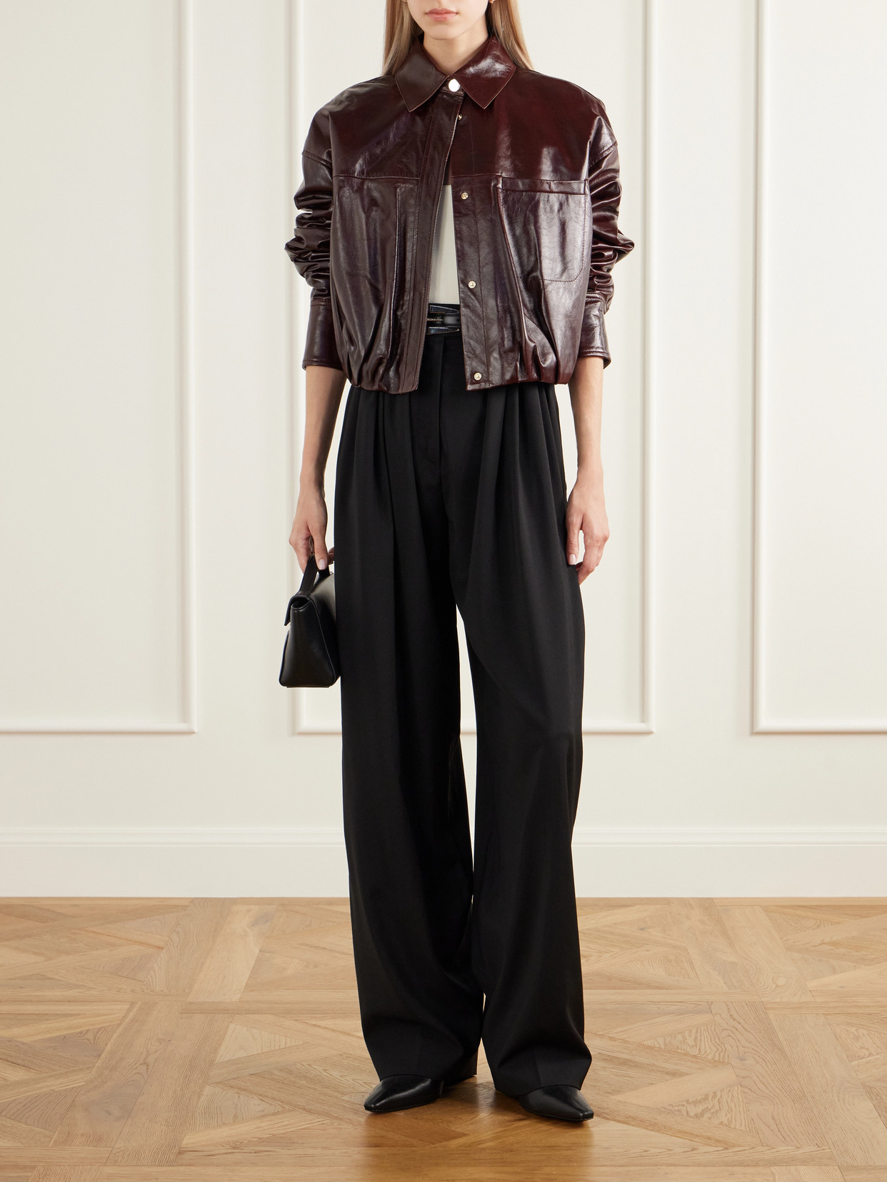 Liuti Cropped Gathered Leather Biker Jacket