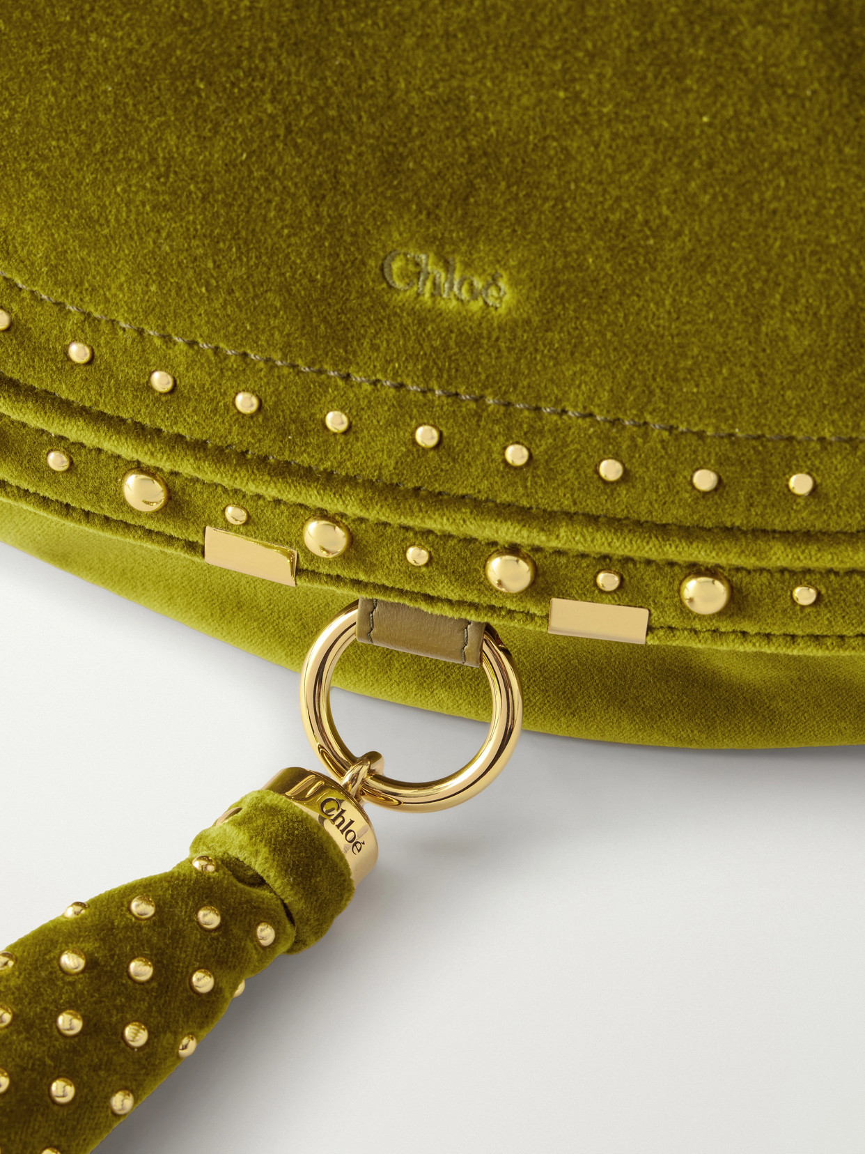 Chloé - Marcie Foulard Studded Tasseled Velvet Shoulder Bag