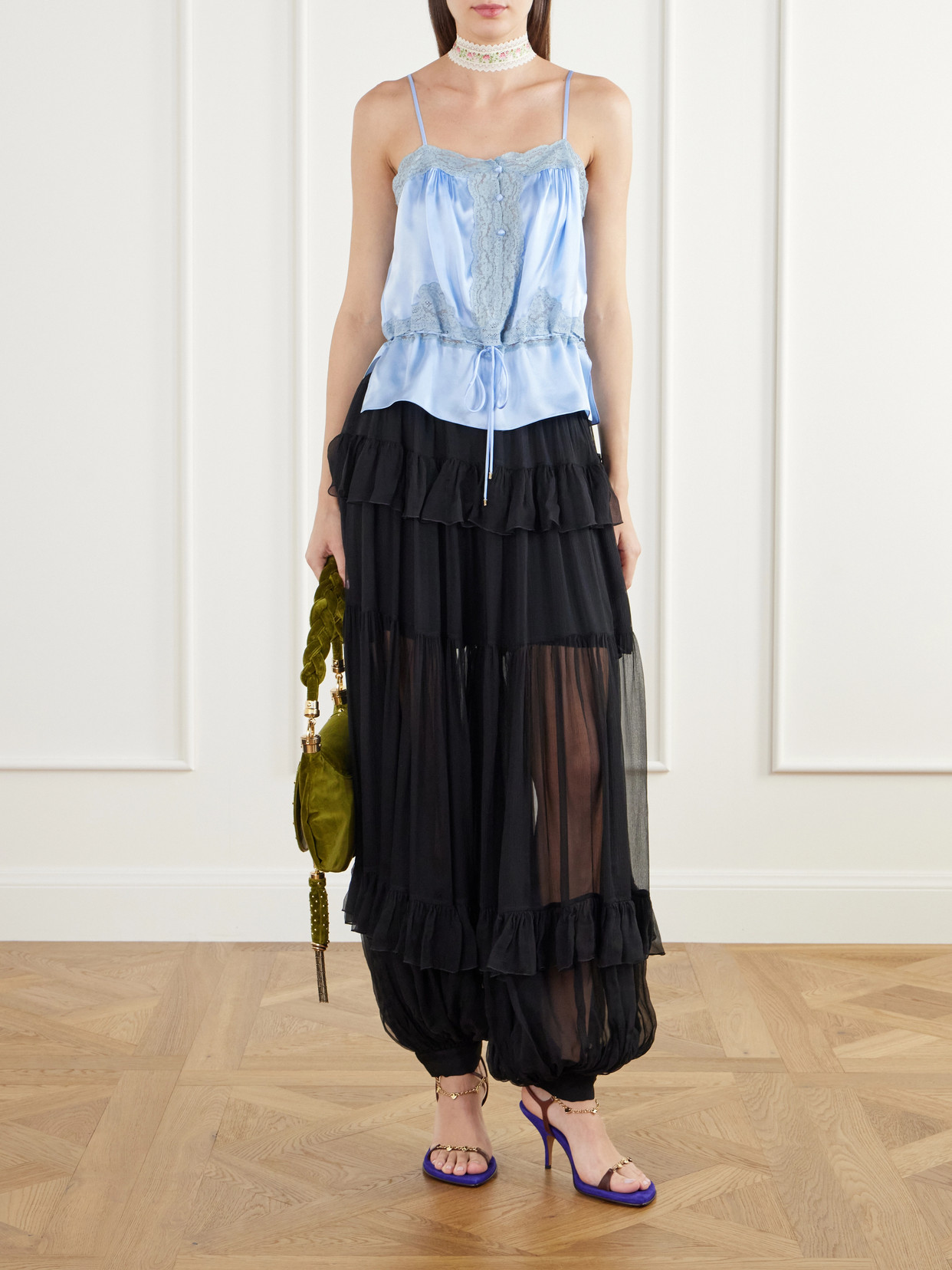 Chloé - Marcie Foulard Studded Tasseled Velvet Shoulder Bag