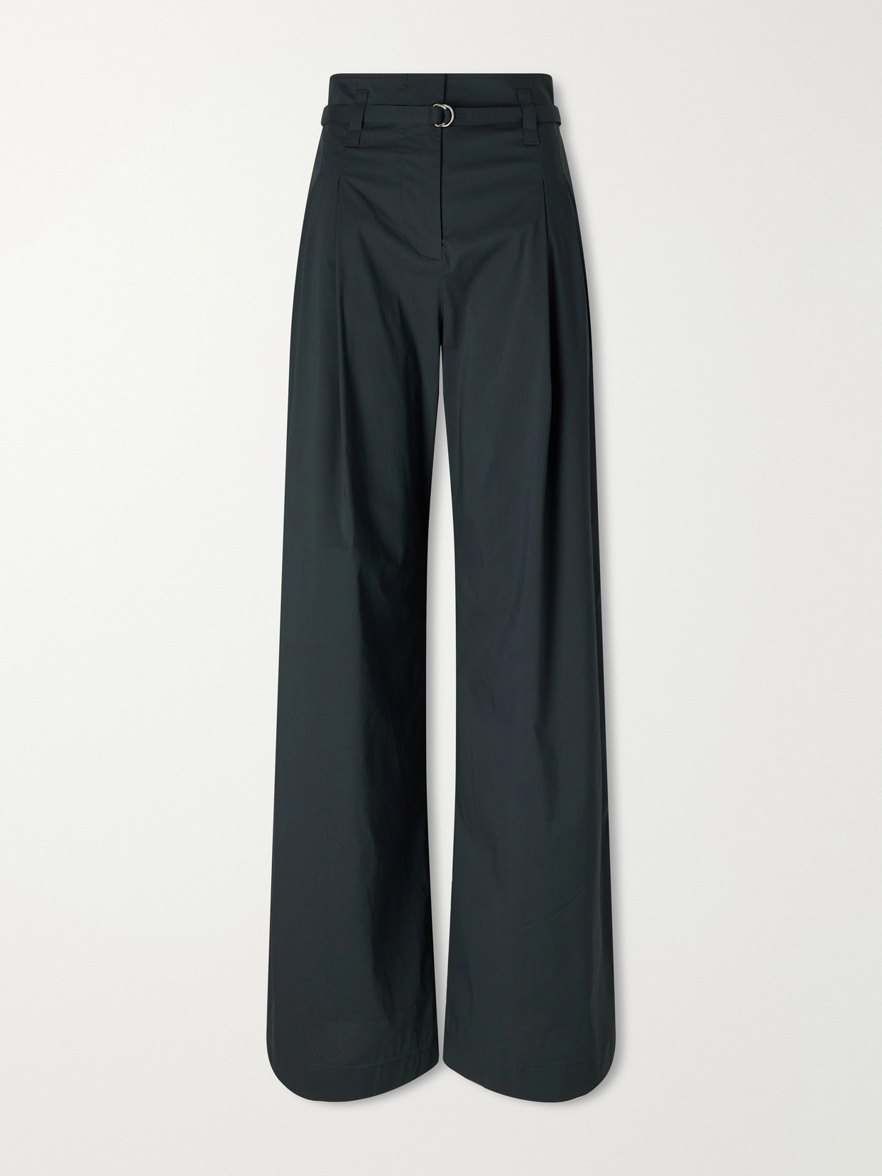 Proenza Schouler White Label Raver Belted Wide-leg Cotton-stretch Wide-leg Pants In Green