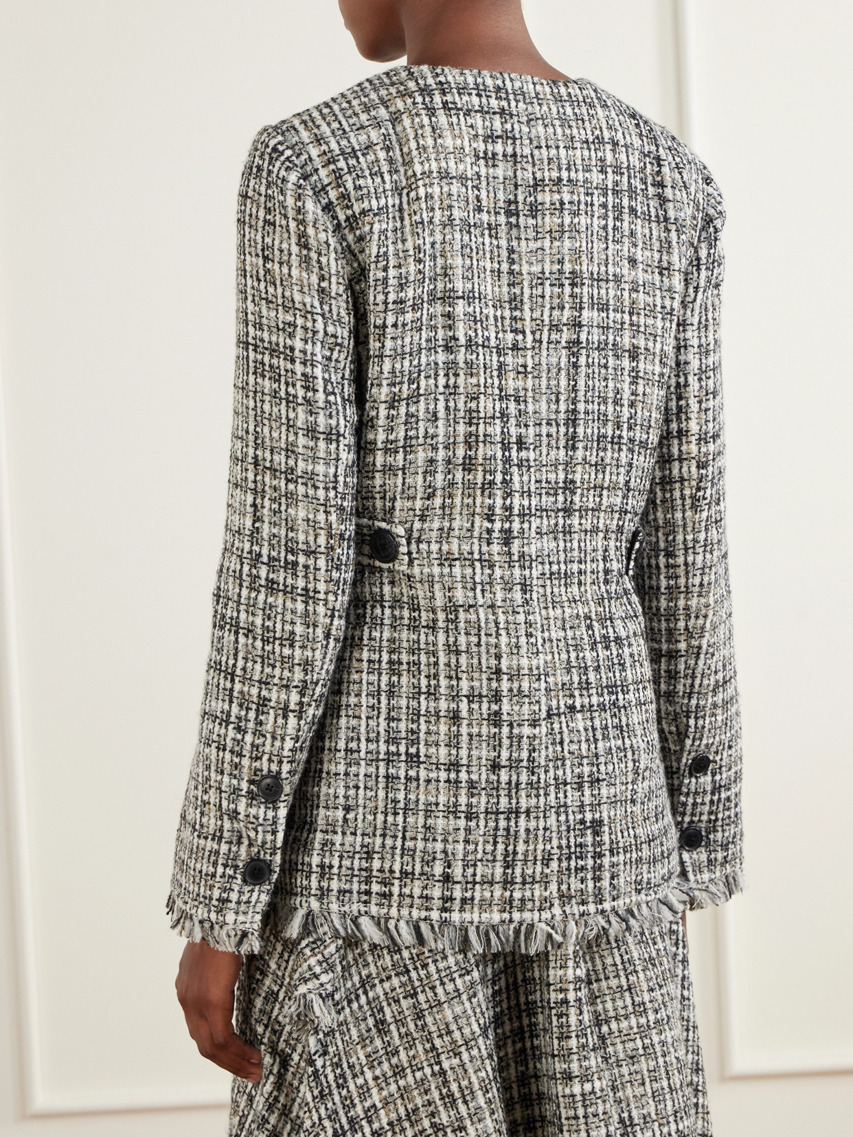 White Label - Aurelia Fringed Checked Tweed Jacket