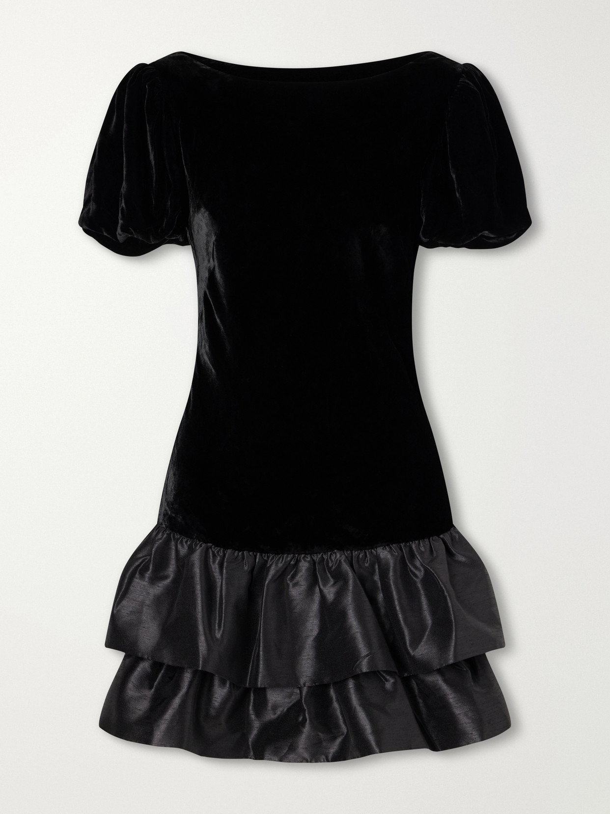 Rixo London Anabella Ruffled Velvet And Satin Mini Dress In Black