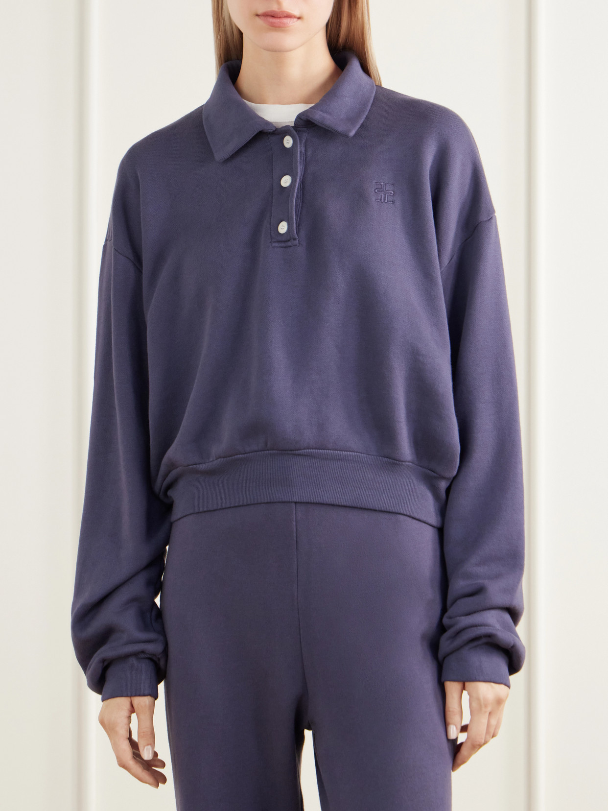 Éterne - Cropped Cotton And Modal-Blend Terry Polo Sweatshirt