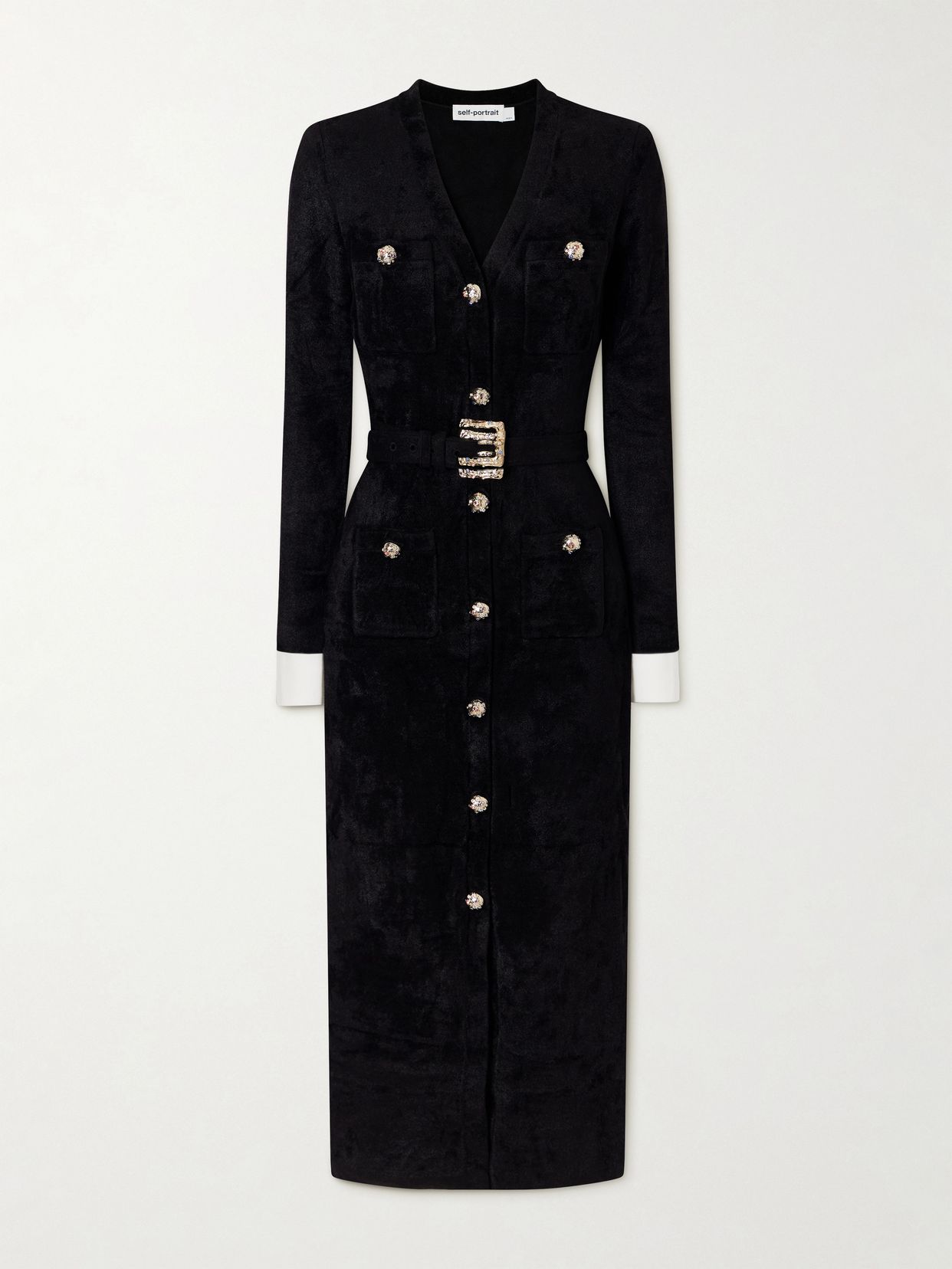 belted chenille midi dress