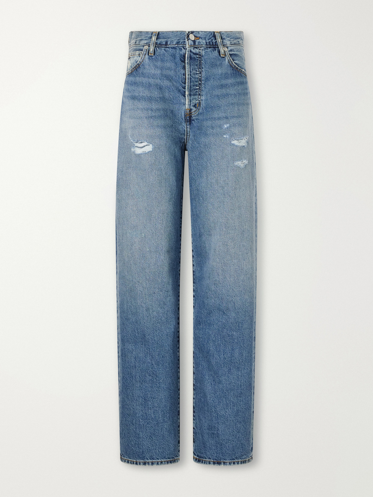 Éterne Saint Boyfriend Distressed Mid-rise Straight-leg Jeans In Blue