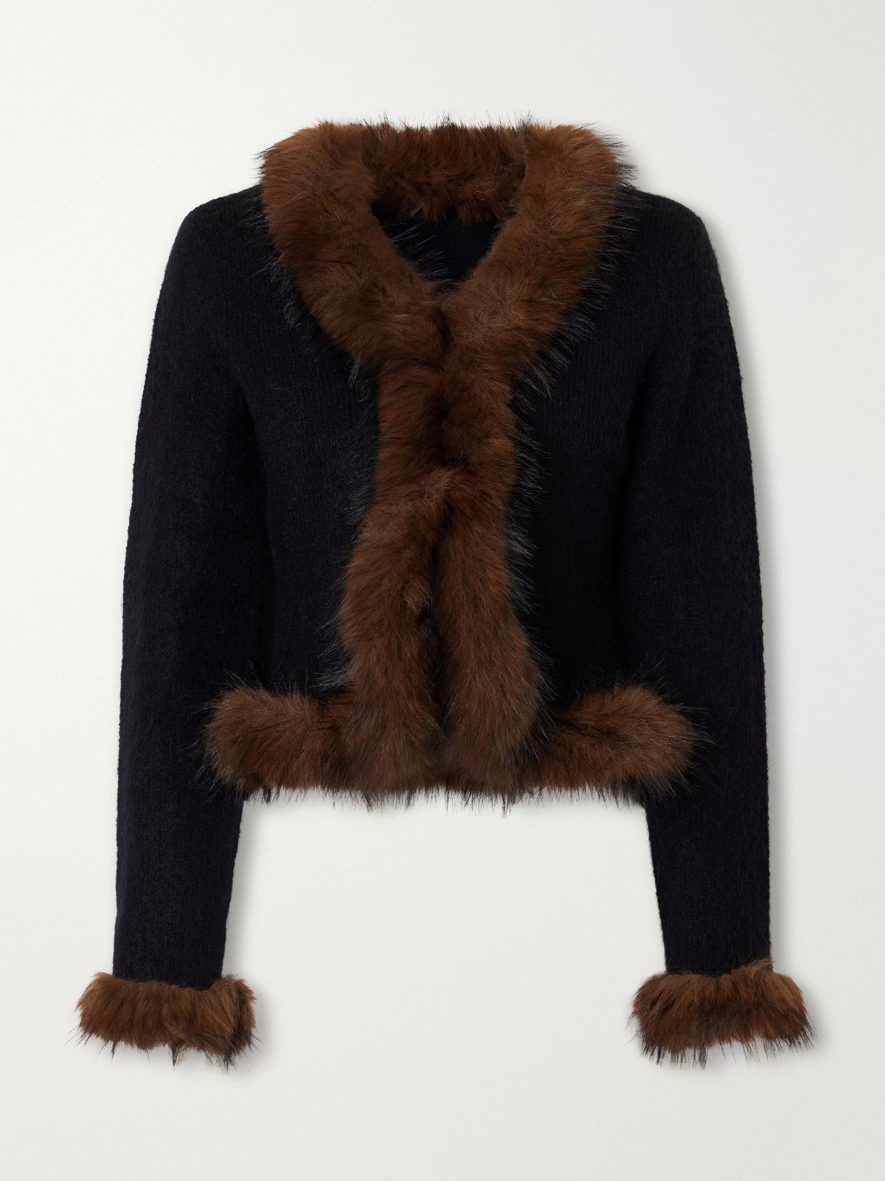 plush trimmed knitted cardigan