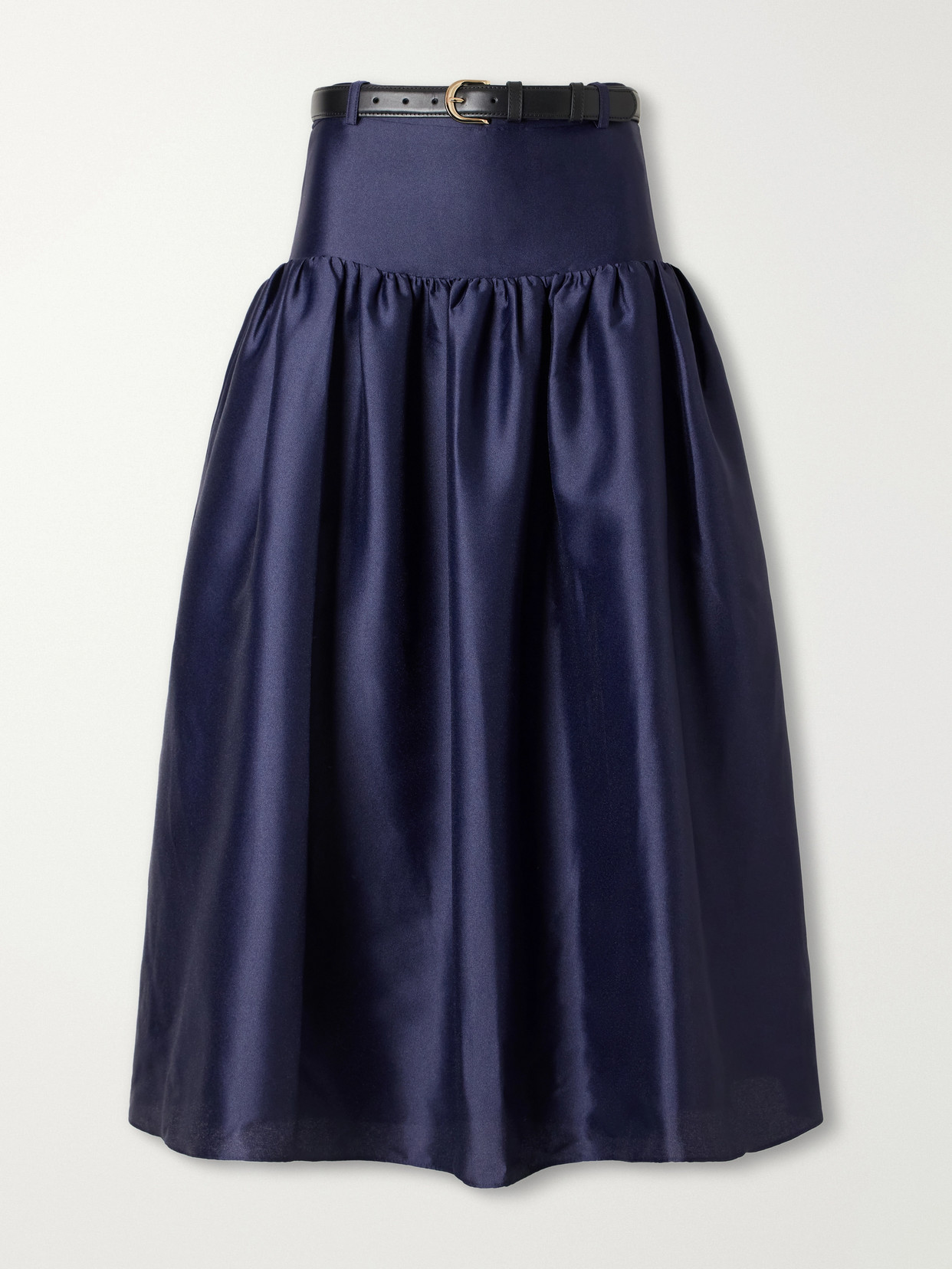Self-portrait Gathered Taffeta Midi Skirt In Blue