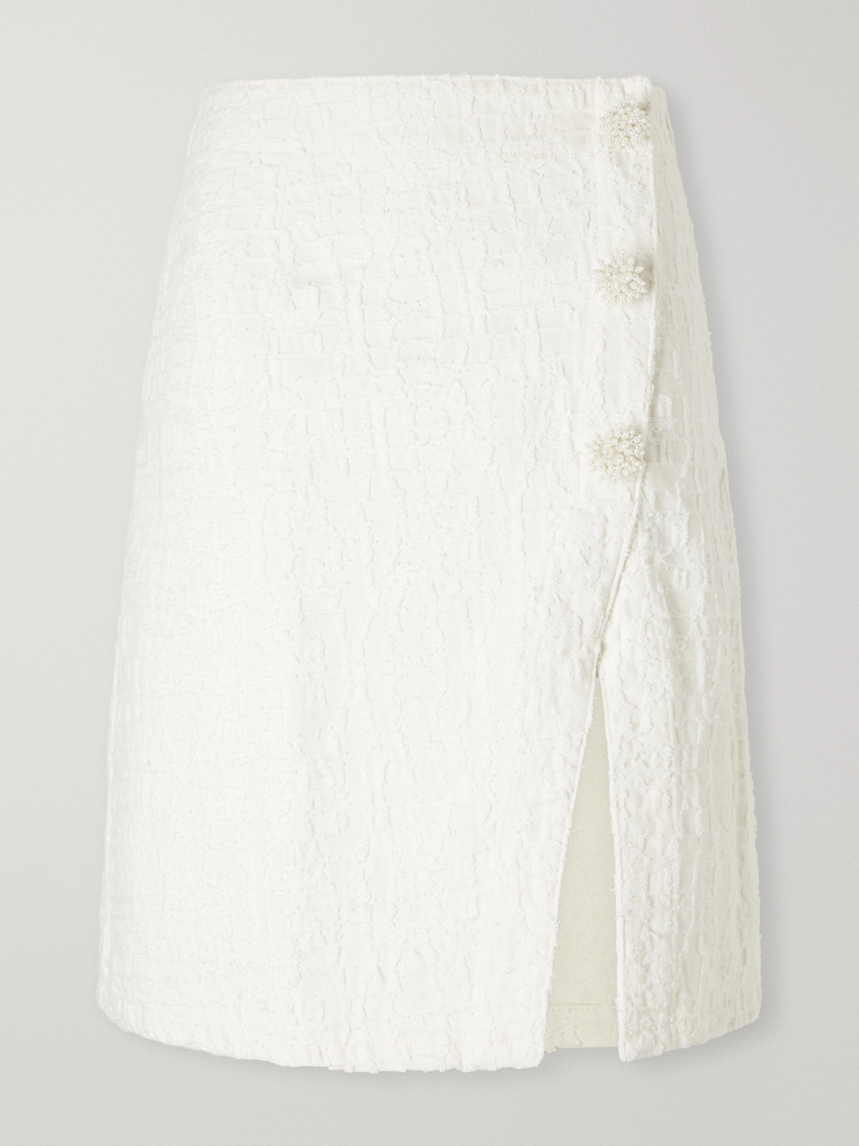 Self-portrait Floral-embellished Denim Midi Skirt In White