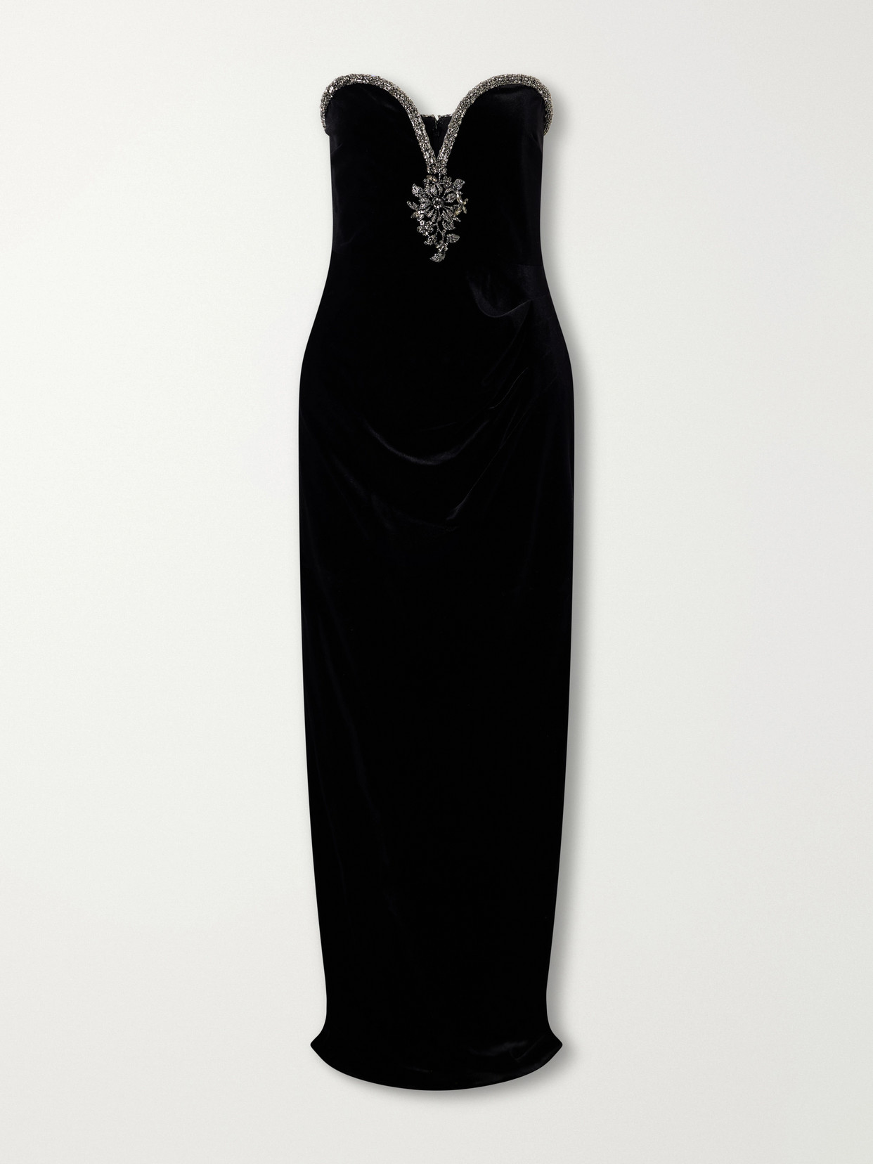 Self-portrait Crystal-embellished Velvet Maxi Dress In Black
