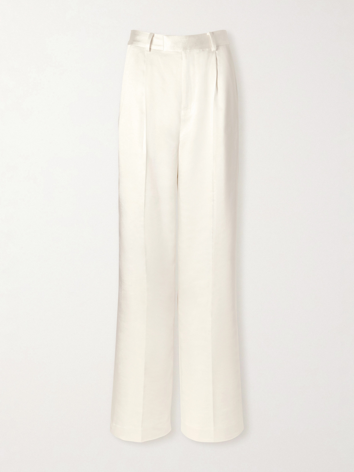 Self-portrait Pleated Satin Straight-leg Pants In Neutrals