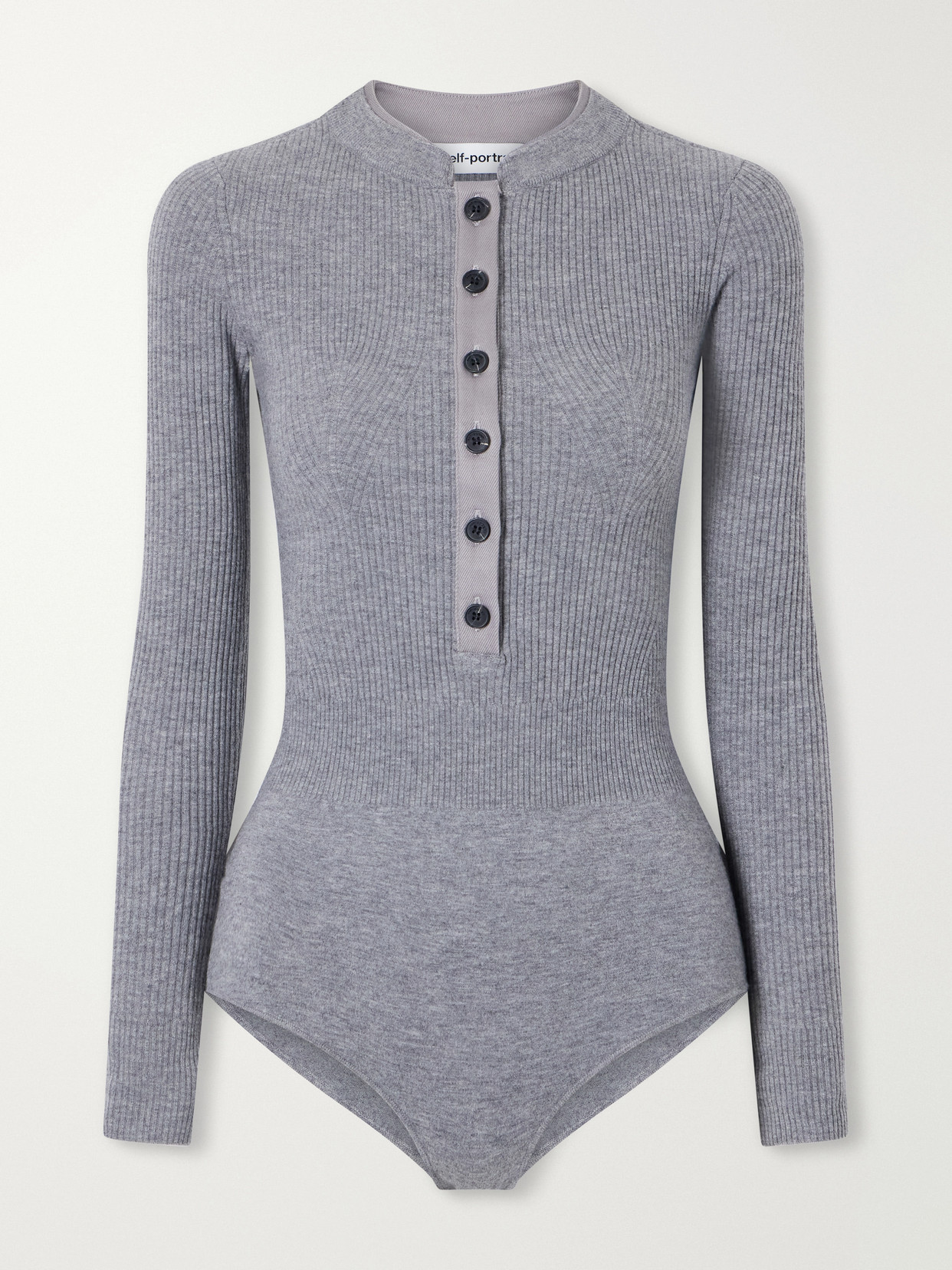 Self-portrait Ribbed Wool-blend Playsuit In Gray