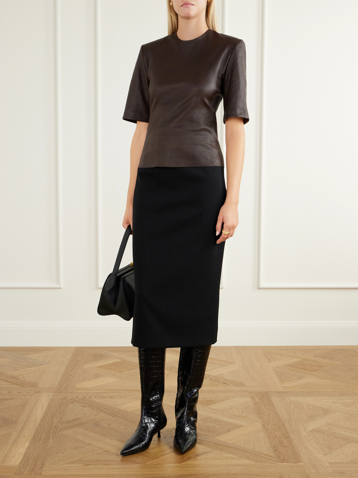 Janine Croc-Effect Leather Knee Boots