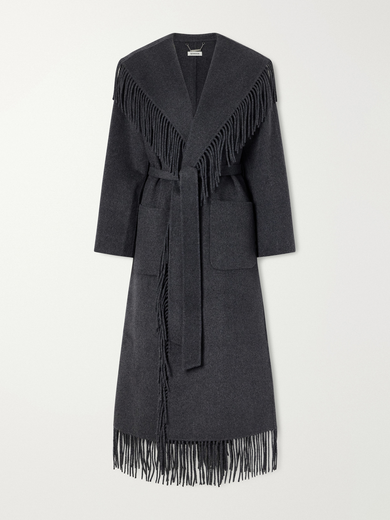 Simkhai Carrie Fringed Wool-blend Coat In Gray