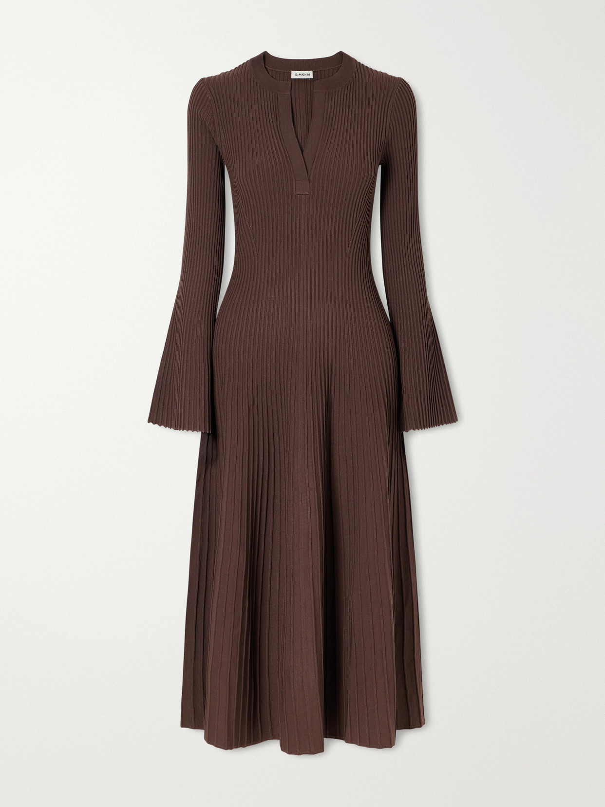 Simkhai Genna Ribbed Woven Midi Dress In Brown
