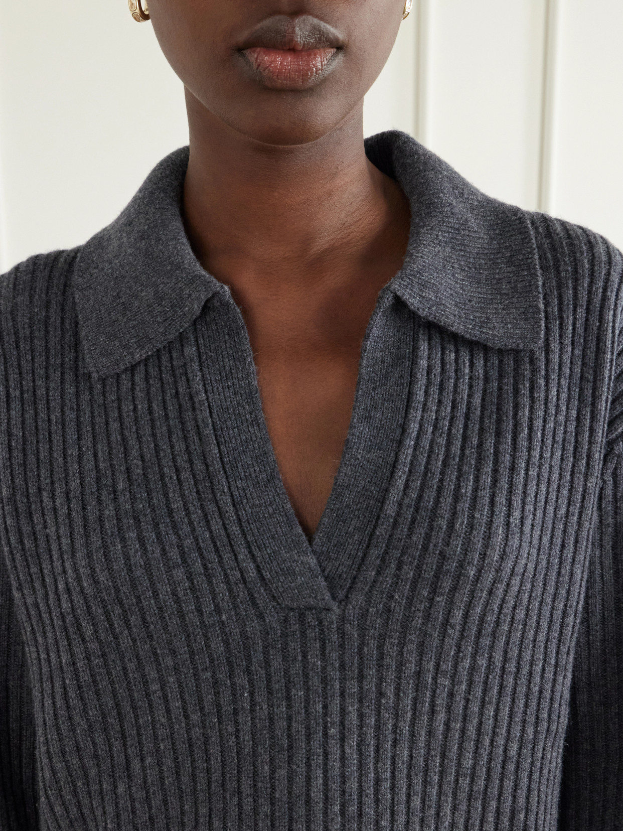 Natalia Fringed Ribbed Wool And Recycled Cashmere-Blend Polo Sweater