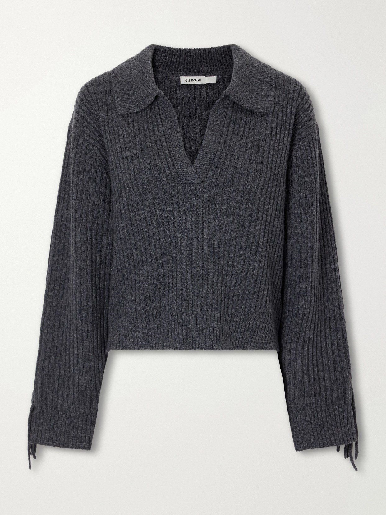 Natalia Fringed Ribbed Wool And Recycled Cashmere-Blend Polo Sweater
