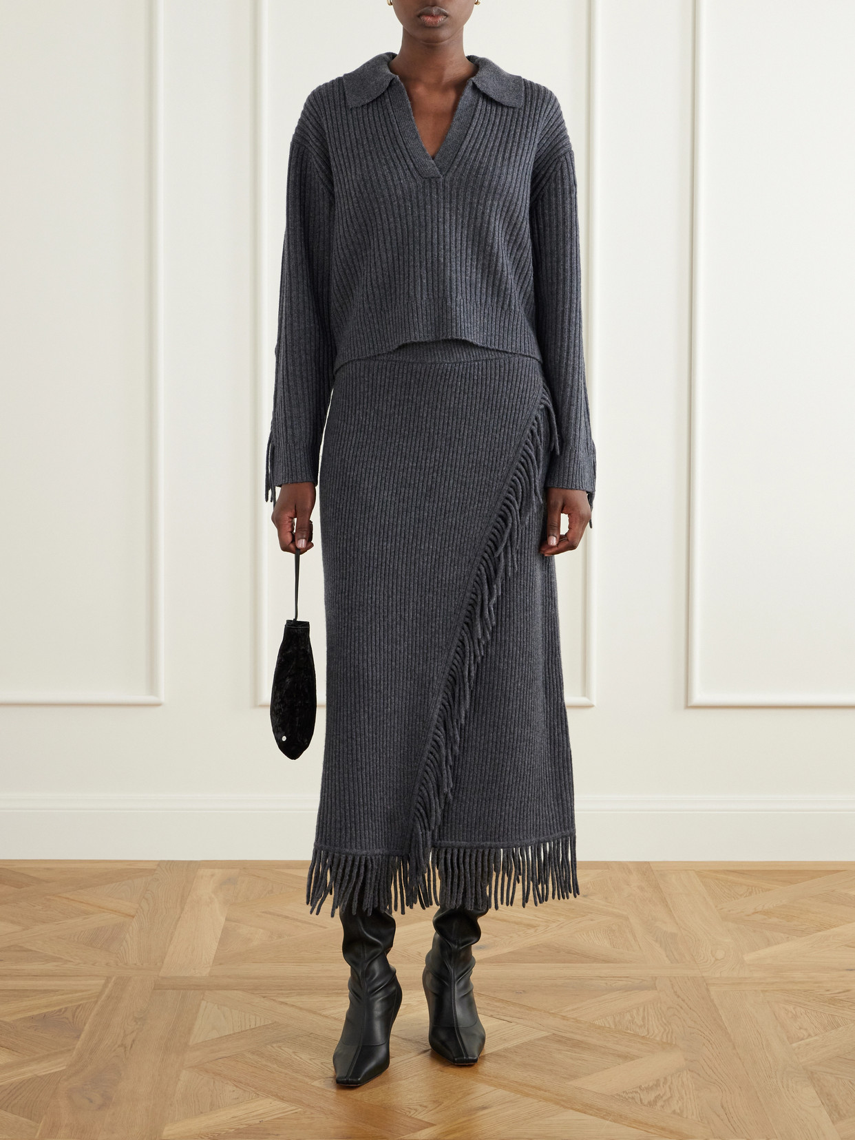 Natalia Fringed Ribbed Wool And Recycled Cashmere-Blend Polo Sweater