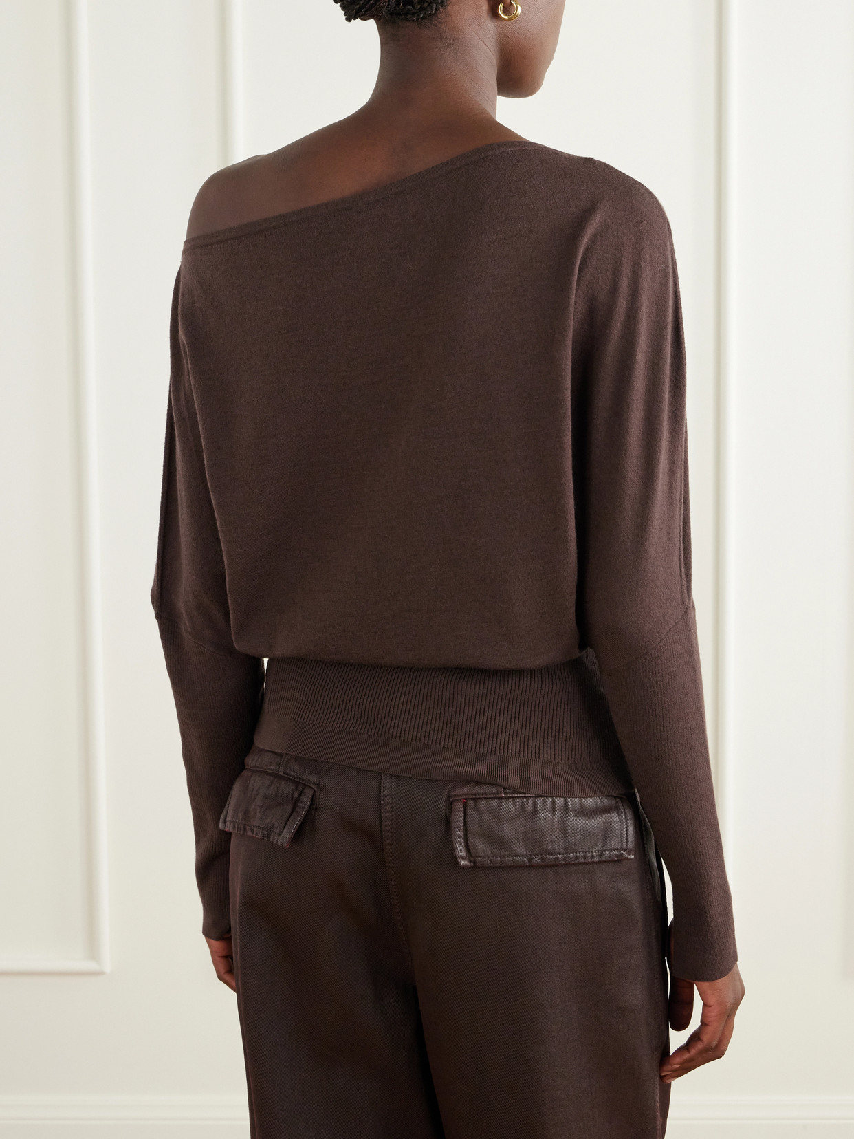 Lavina Off-The-Shoulder Ribbed-Detailed Wool-Blend Sweater