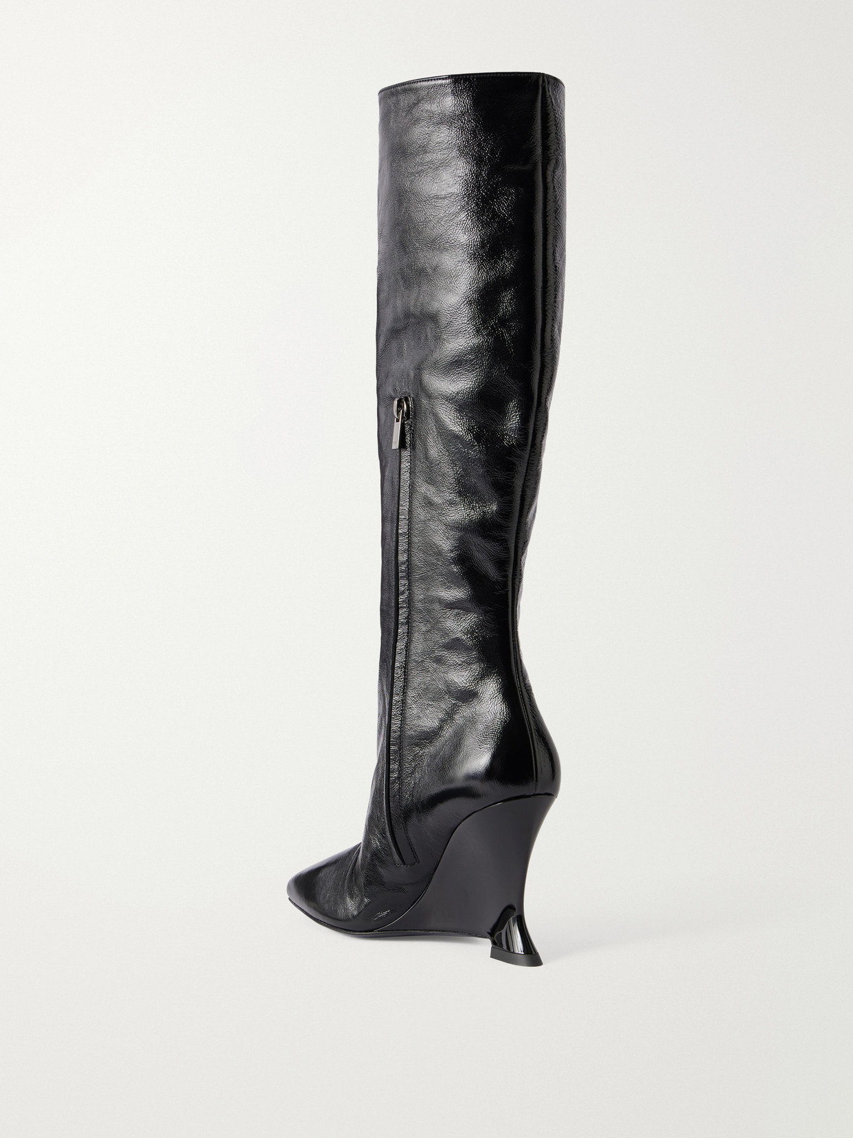 Crinkled-Leather Knee Boots