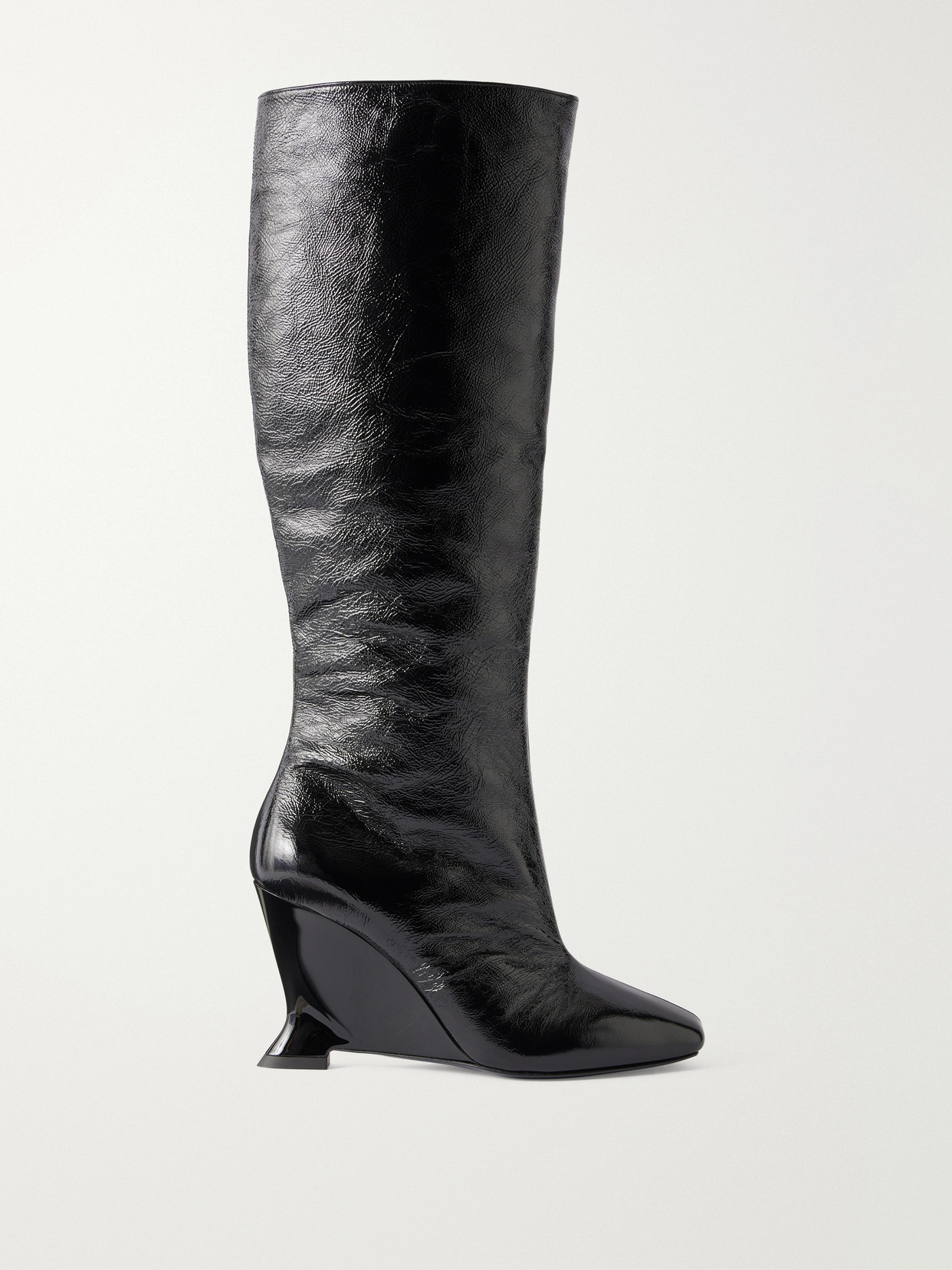 Balmain Crinkled-leather Knee Boots In Black