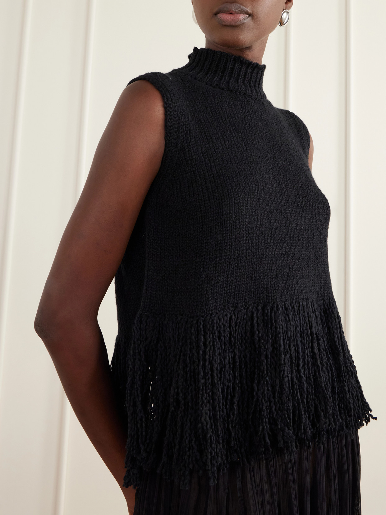 Sonia Onyx Fringed Turtleneck Cotton Sweater