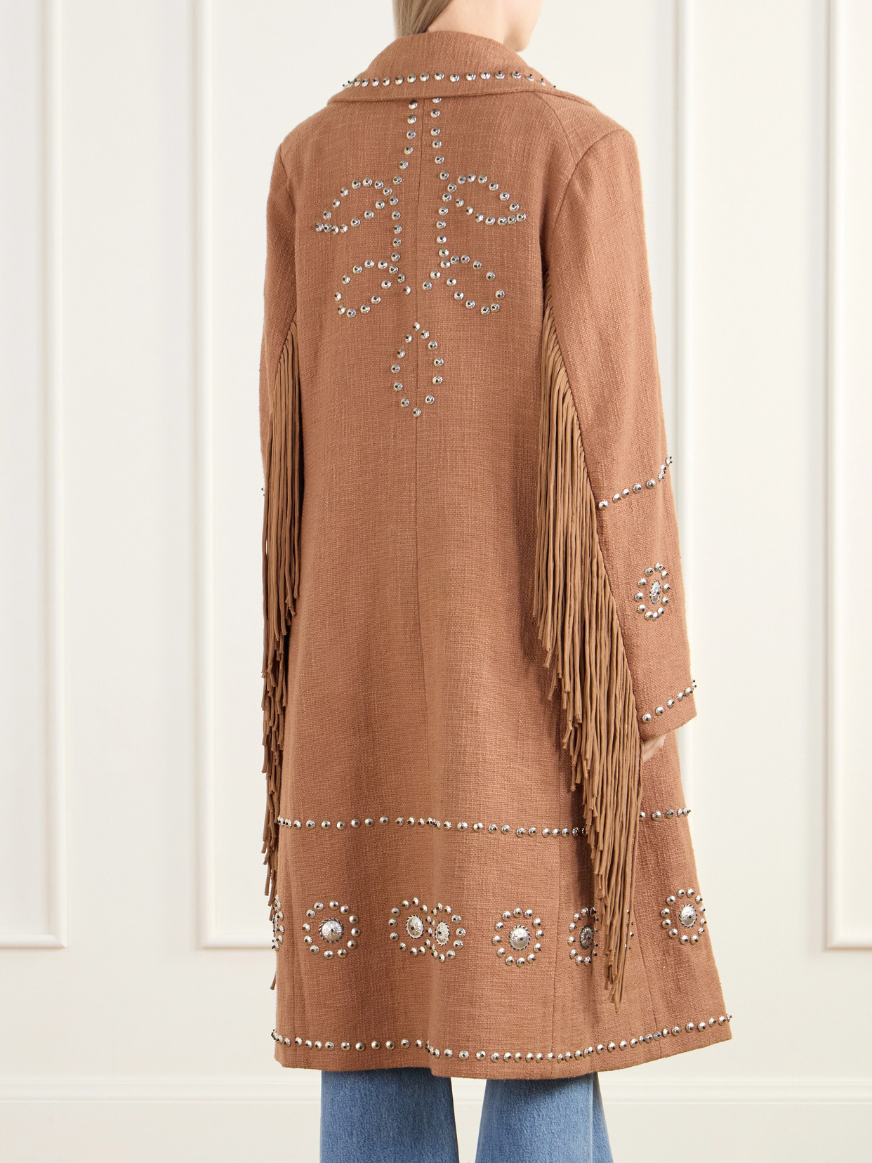 Petunia Studded Fringe-Trimmed Cotton-Gauze Coat