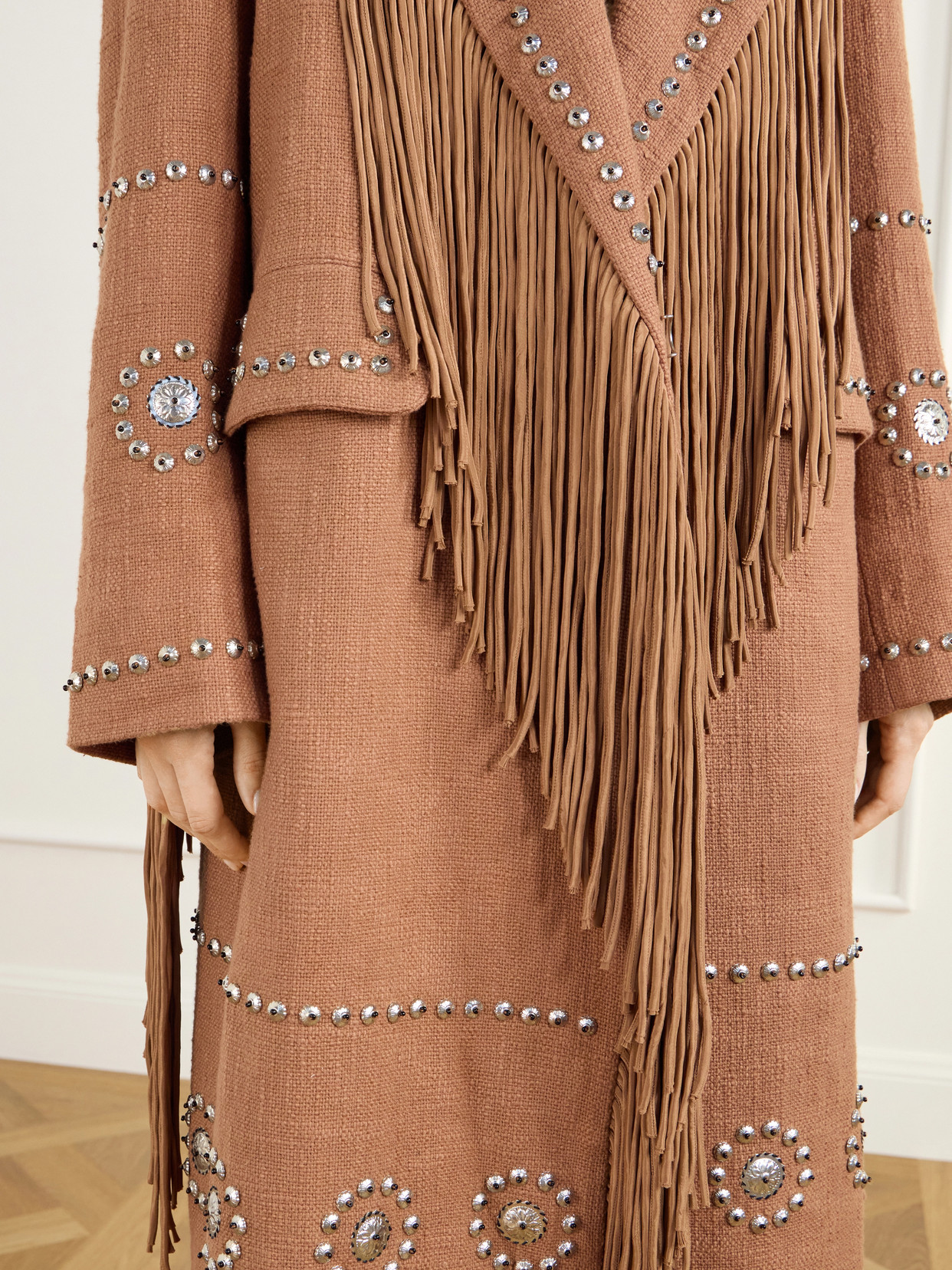 Petunia Studded Fringe-Trimmed Cotton-Gauze Coat